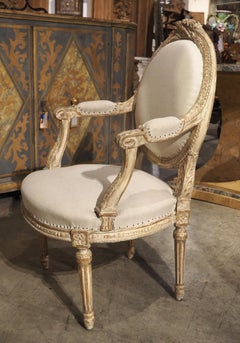 Set of 4 French Parcel Paint Louis XVI Style Cabriolet Armchairs, Circa 1885