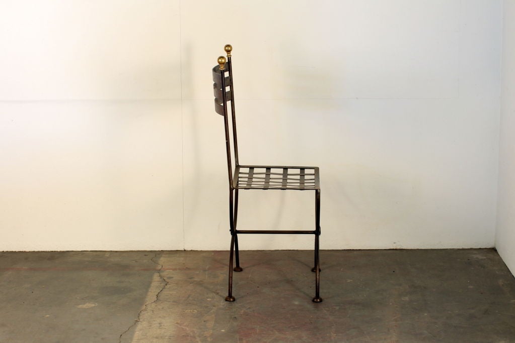Pair of French Polished Steel and Brass Chairs 2