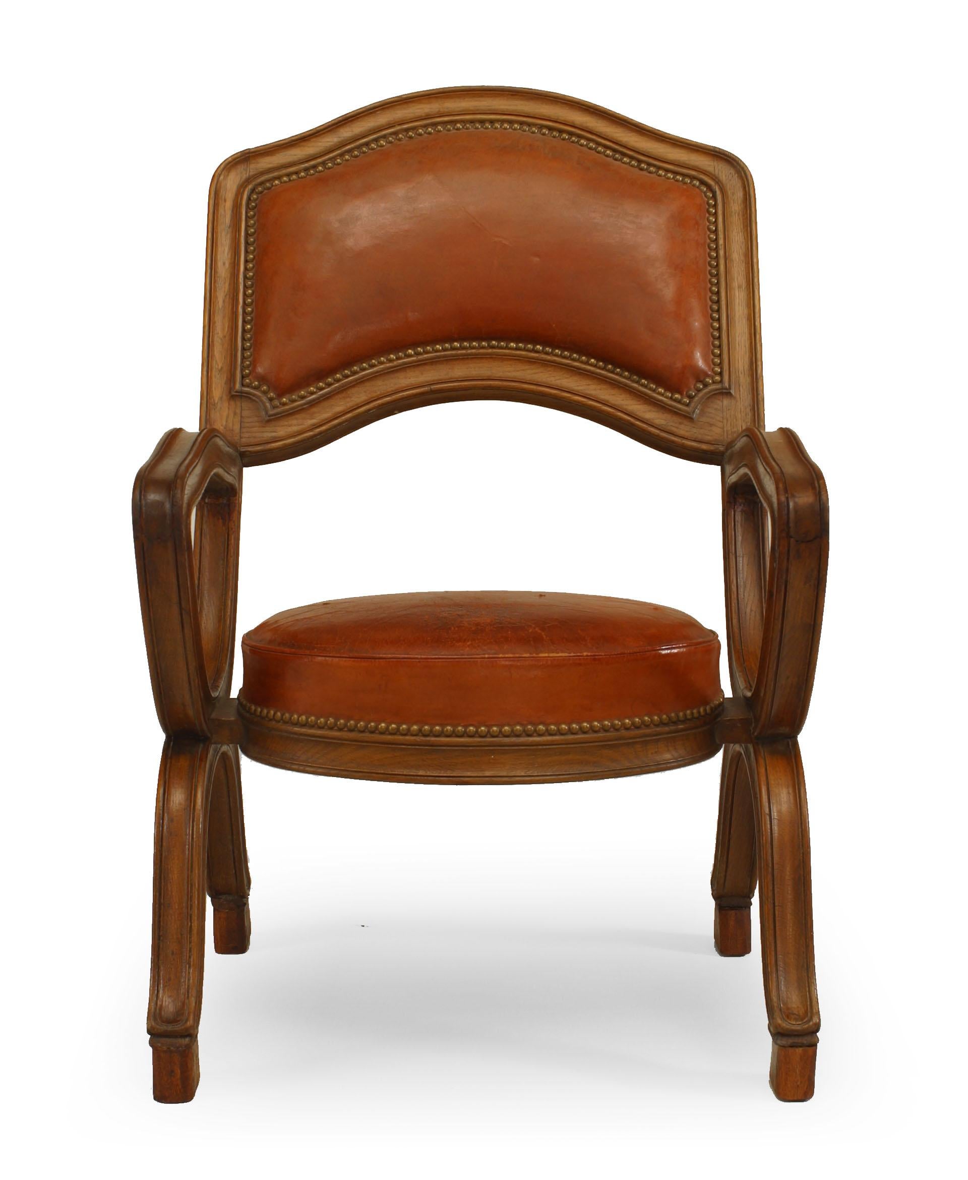 19th Century Set of 4 French Provincial Leather Arm Chairs For Sale