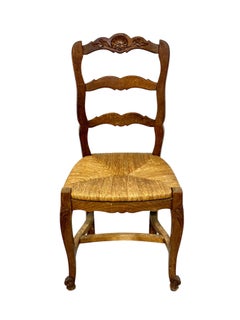 Set of 4 French Provincial Oak Chairs with Rush Seats, Circa 1900