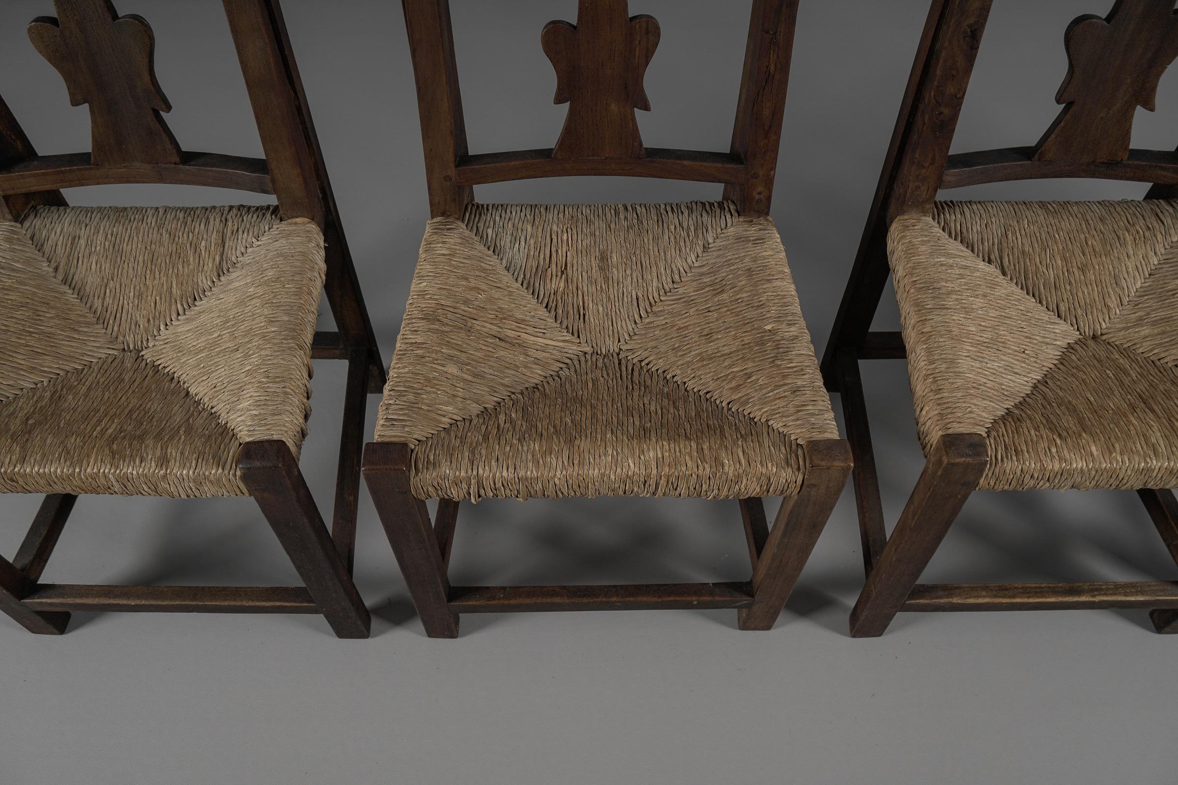 Set of 4 French Provincial Wood & Seagrass Chairs, 1960s Mid-Century Modern For Sale 10