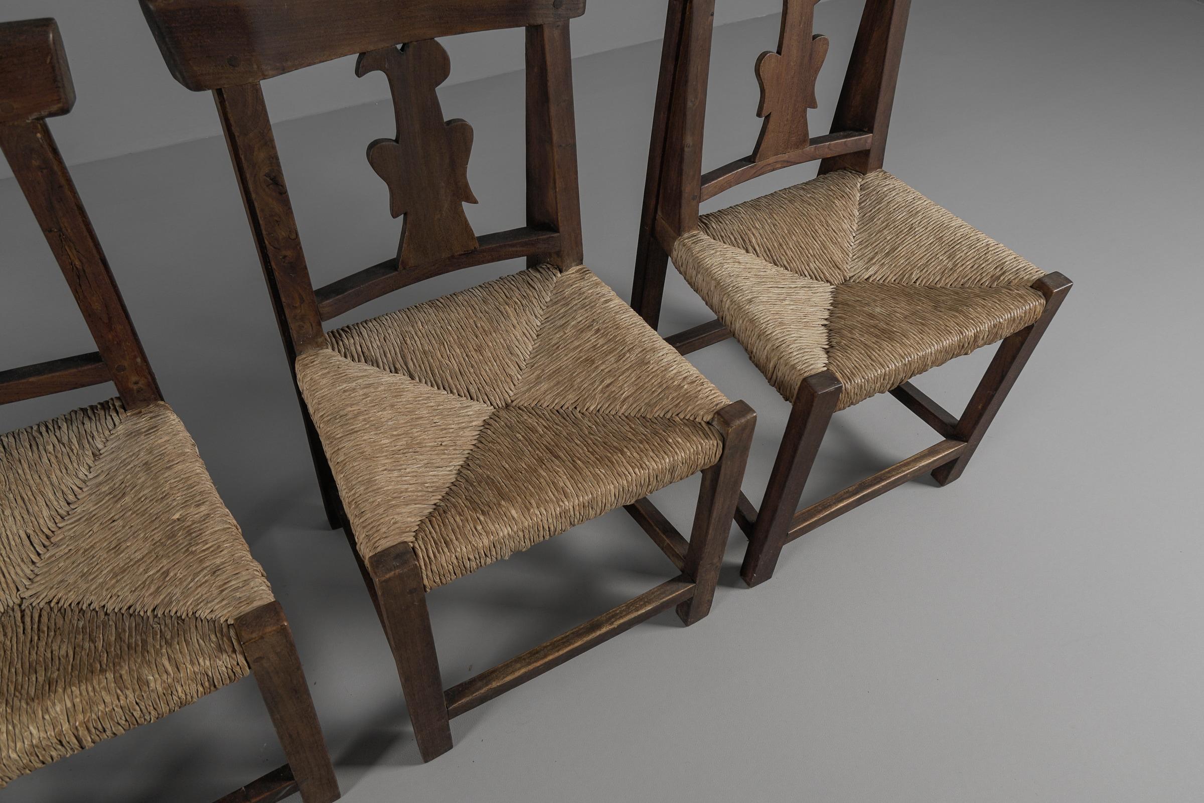 Set of 4 French Provincial Wood & Seagrass Chairs, 1960s Mid-Century Modern For Sale 11