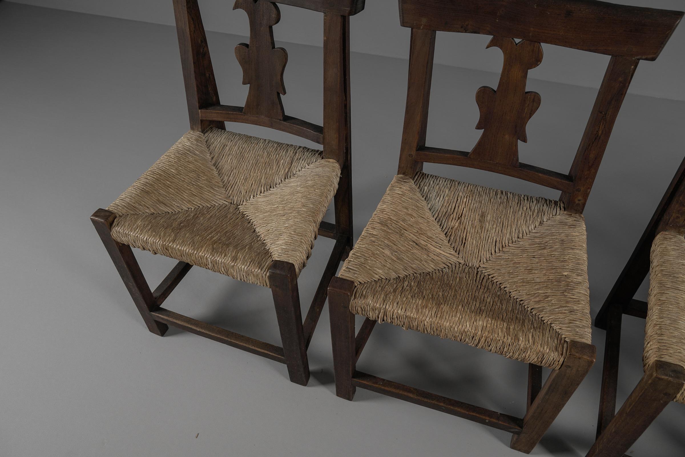 Set of 4 French Provincial Wood & Seagrass Chairs, 1960s Mid-Century Modern For Sale 12