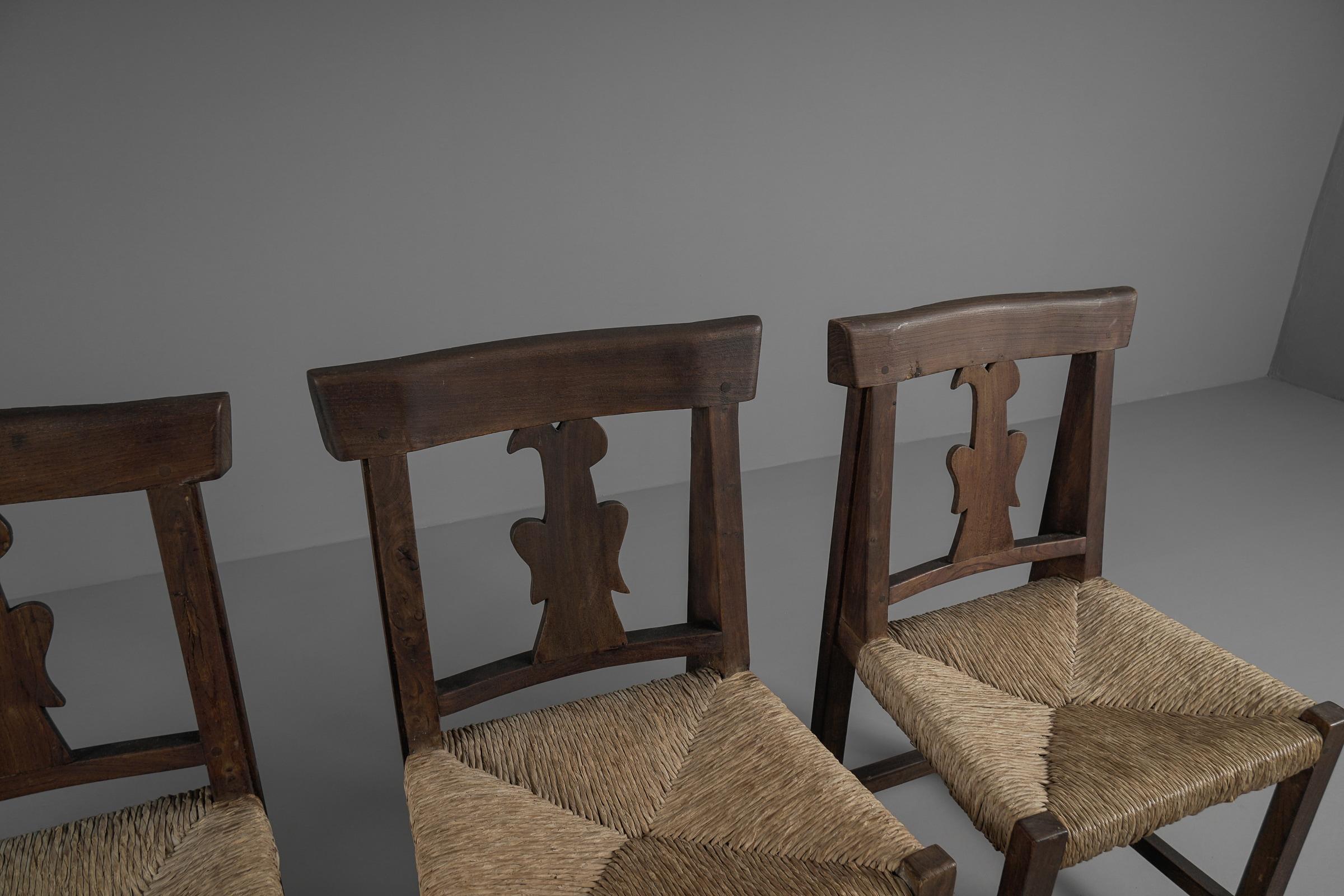 Set of 4 French Provincial Wood & Seagrass Chairs, 1960s Mid-Century Modern For Sale 15
