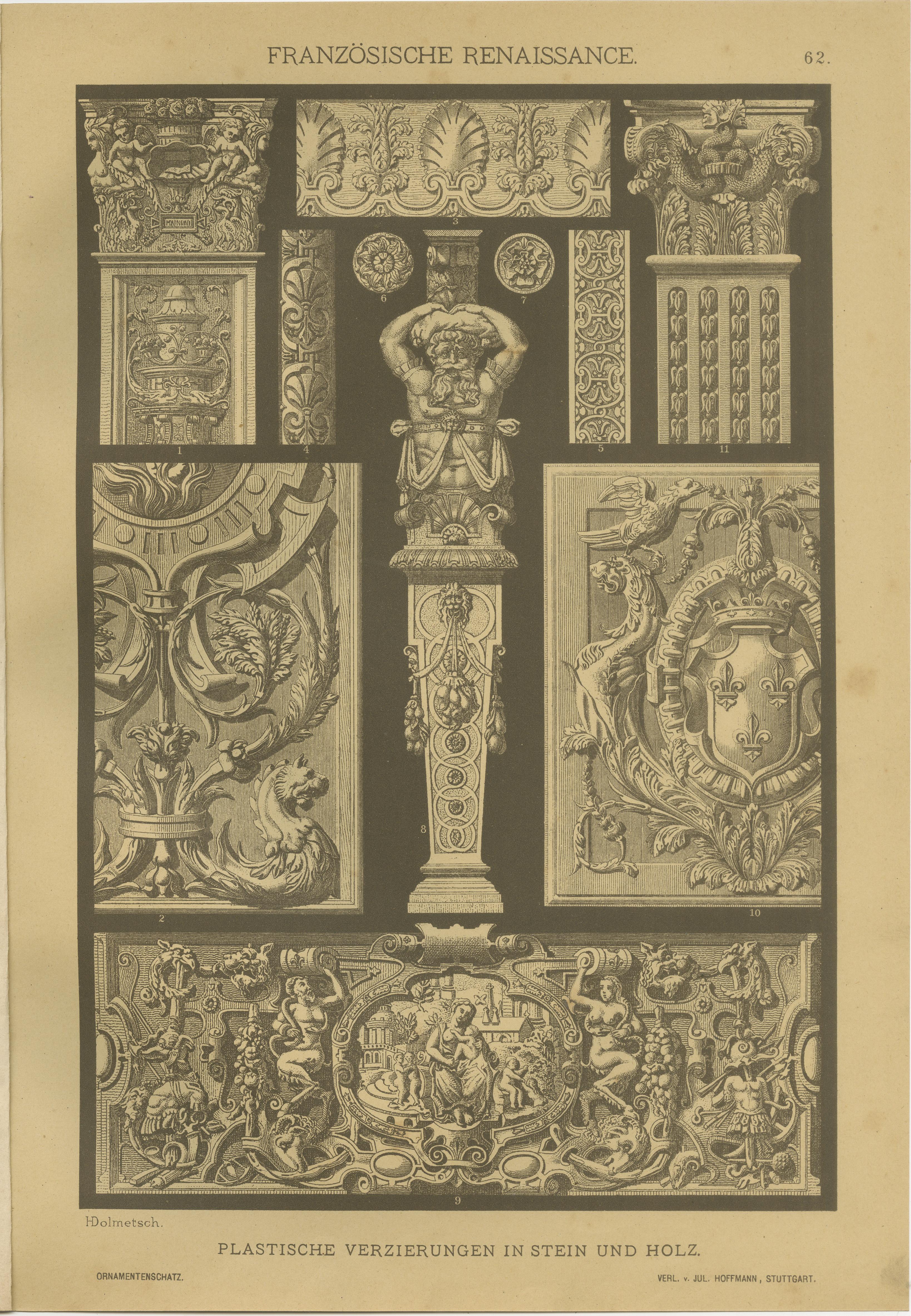 Set of 4 French Renaissance Prints by H. Dolmetsch from Ornamentenschatz, 19th C.

This exquisite set of four 19th-century prints showcases the opulent and varied design traditions of the French Renaissance, rendered by the talented artist and