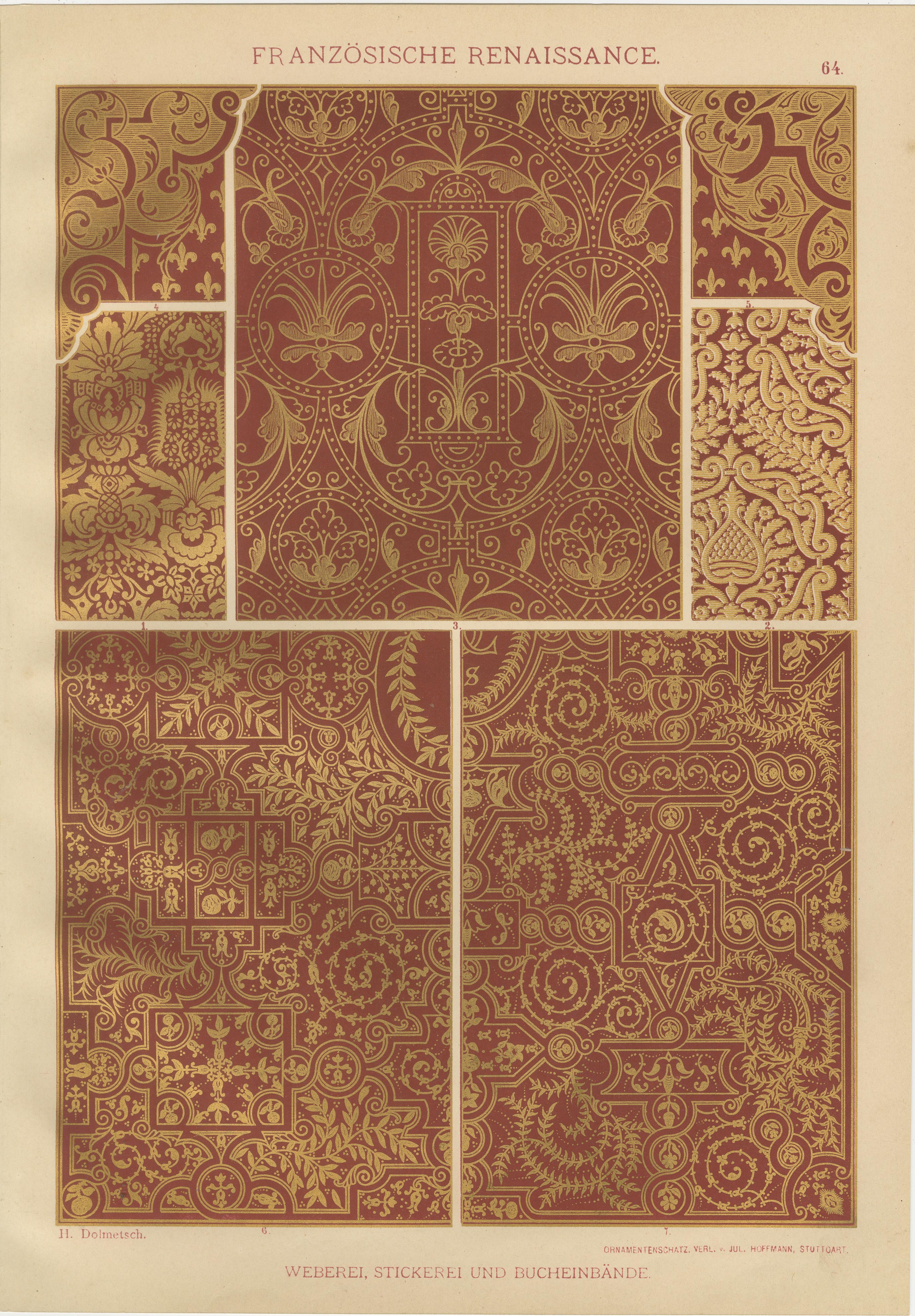 Late 19th Century Set of 4 French Renaissance Prints by H. Dolmetsch from Ornamentenschatz, 1887 For Sale