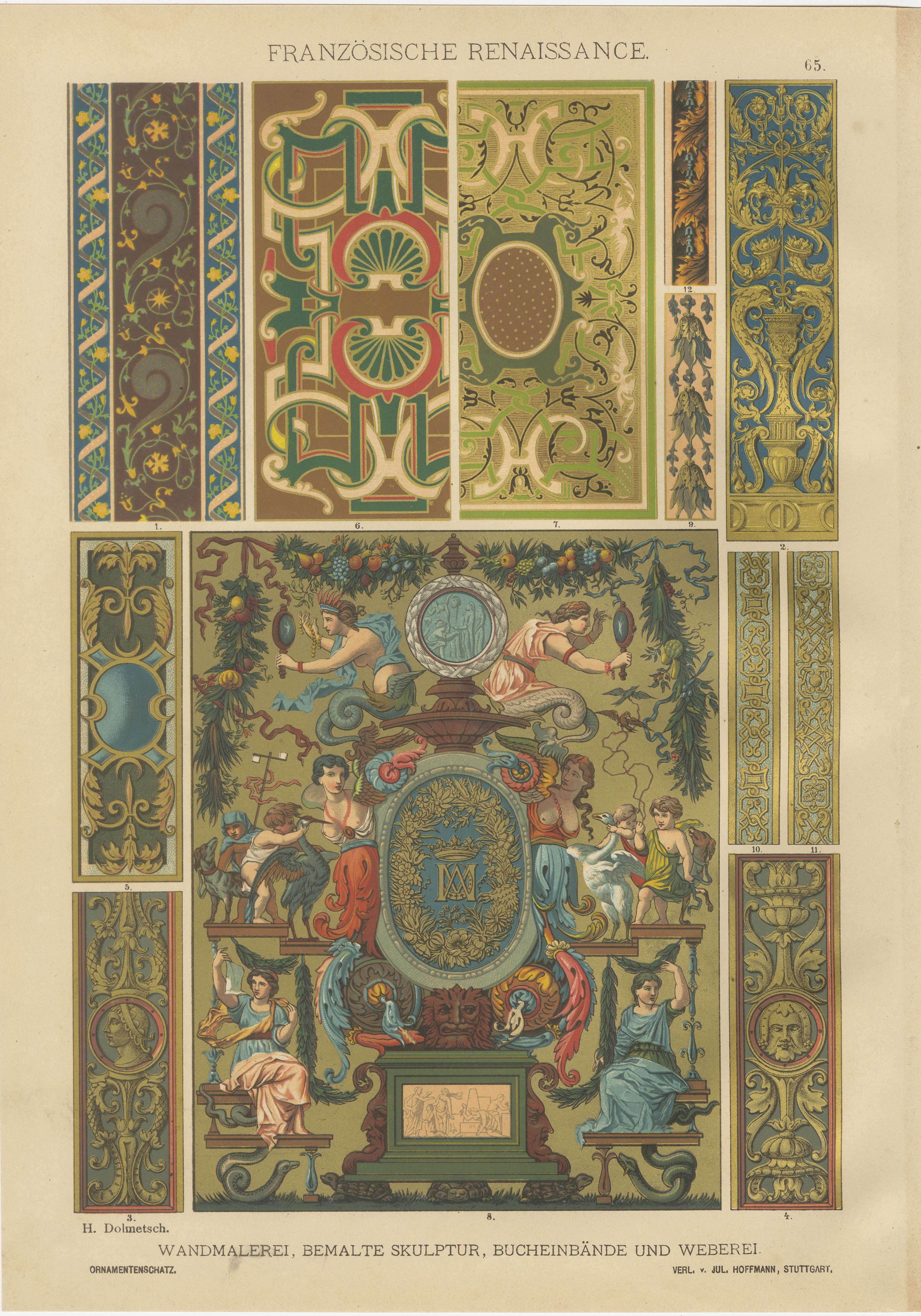 Paper Set of 4 French Renaissance Prints by H. Dolmetsch from Ornamentenschatz, 1887 For Sale