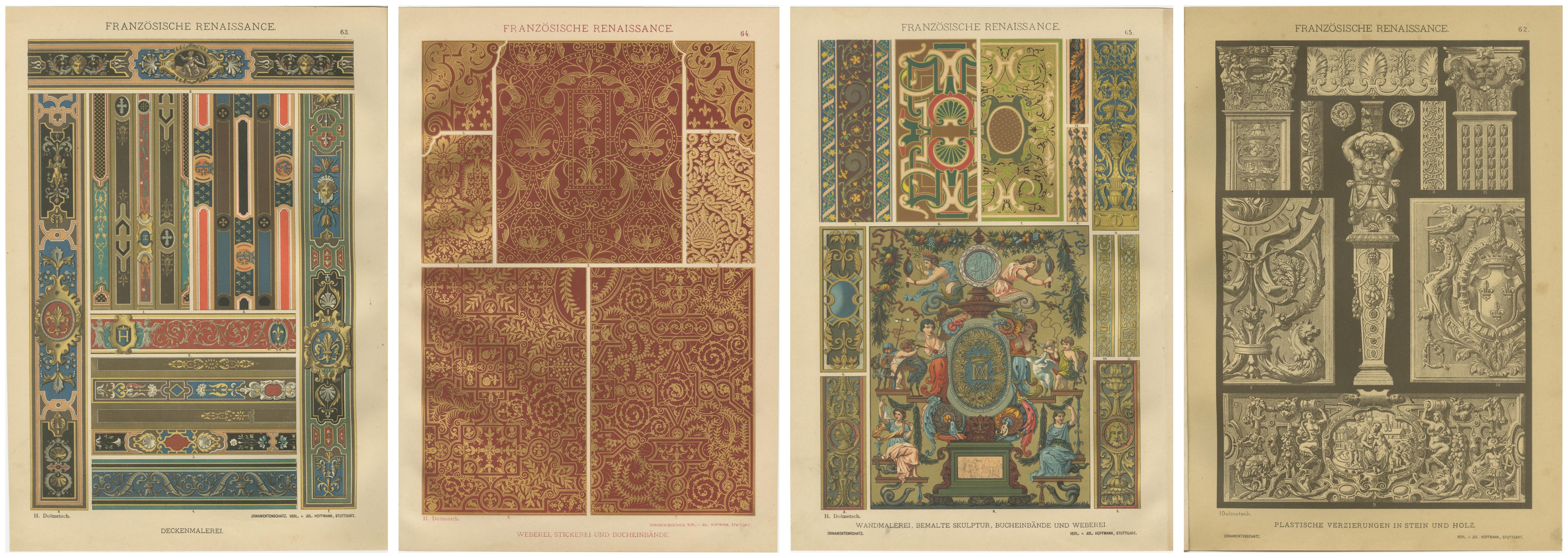 Set of 4 French Renaissance Prints by H. Dolmetsch from Ornamentenschatz, 1887 For Sale 4