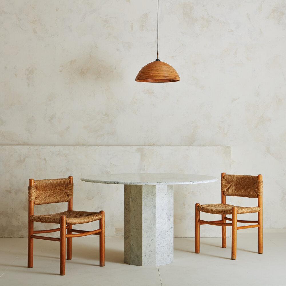 Set of 4 French Rush + Wood Dining Chairs in the Style of Charlotte Perriand (Französisch)