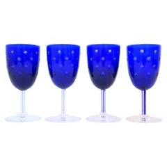 French Saint-Louis Crystal Cobalt Blue and Clear Wine Glasses