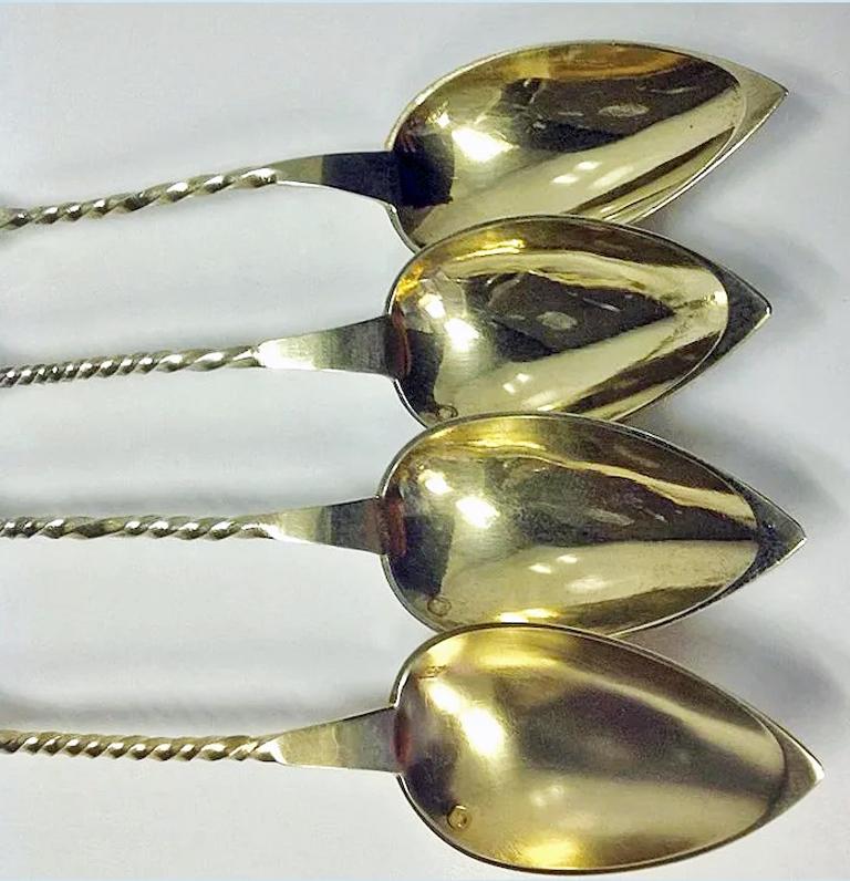 Mid-19th Century Set of 4 French Silver with vermeil Spoons, Paris C. 1850 by Phillipe Berthier