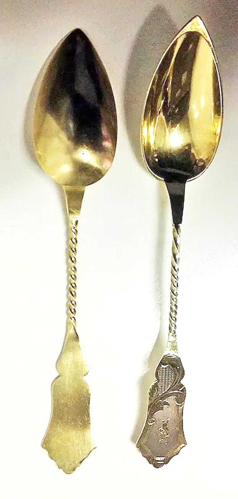 Set of 4 French Silver with vermeil Spoons, Paris C. 1850 by Phillipe Berthier 1