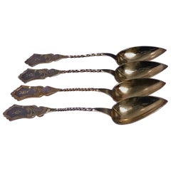 Set of 4 French Silver with vermeil Spoons, Paris C. 1850 by Phillipe Berthier