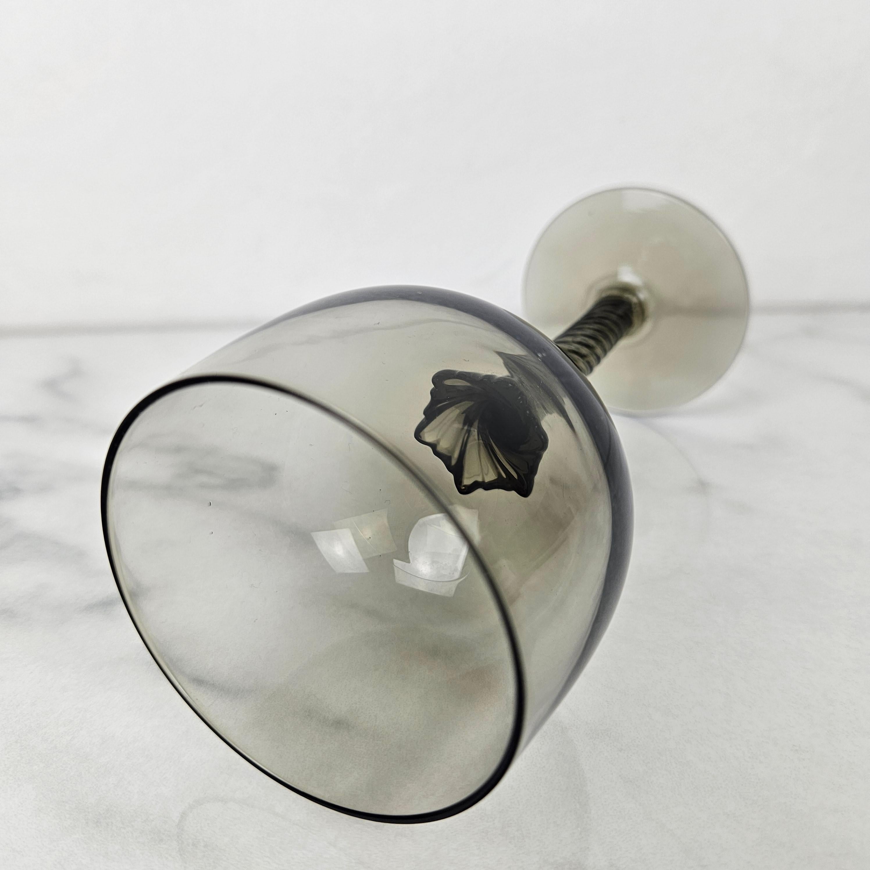 Set of 4 French Smoky Gray Twisted Stem Wine Glasses, 1930's For Sale 2