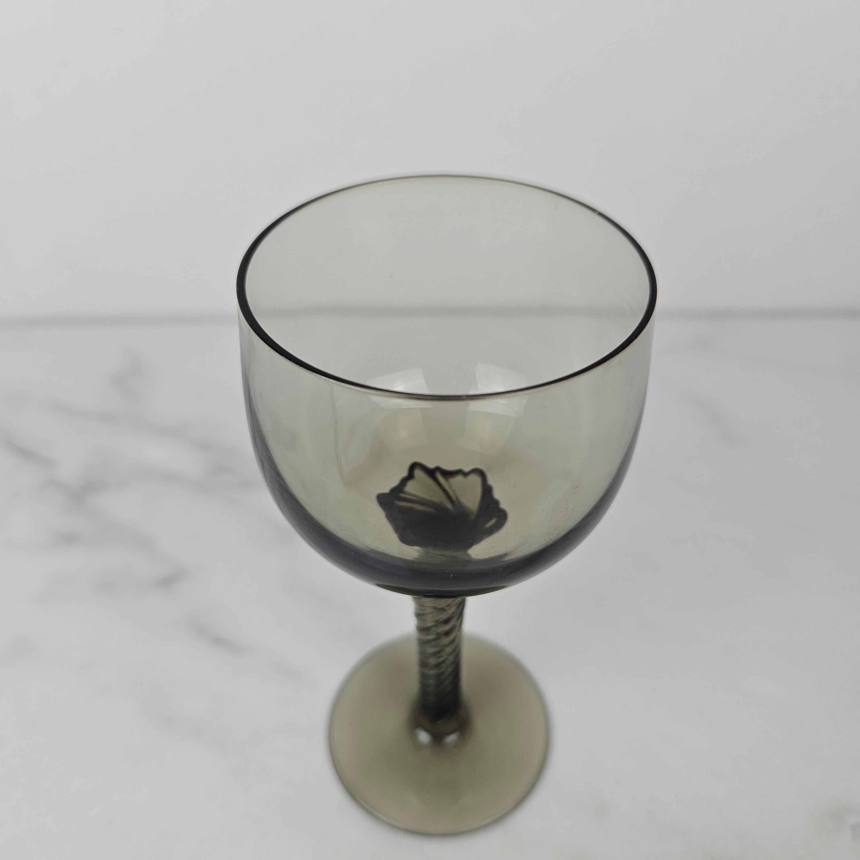 Set of 4 French Smoky Gray Twisted Stem Wine Glasses, 1930's For Sale 3