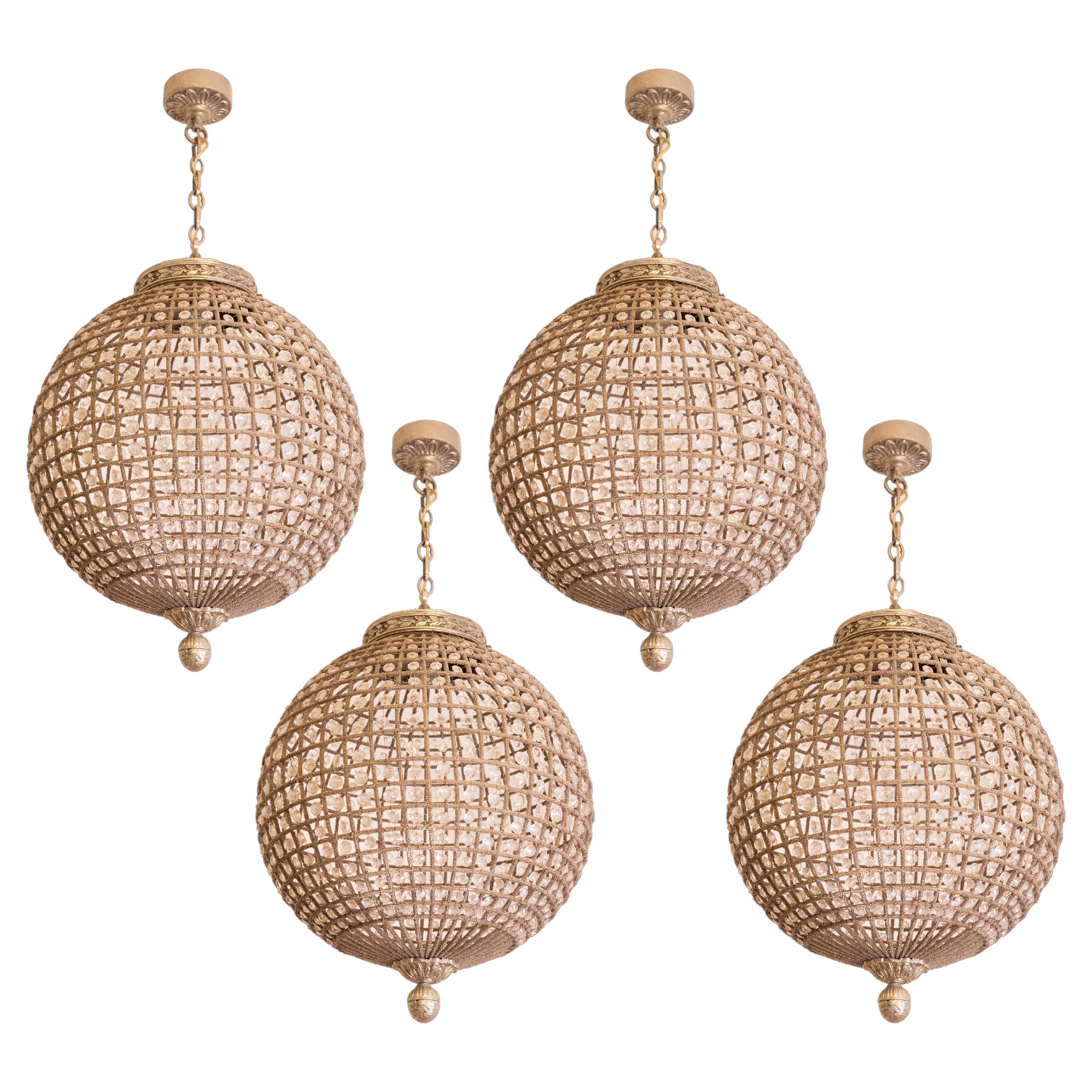 Set of 4 French Sphere Chandelier Emperor Style, 1970s For Sale