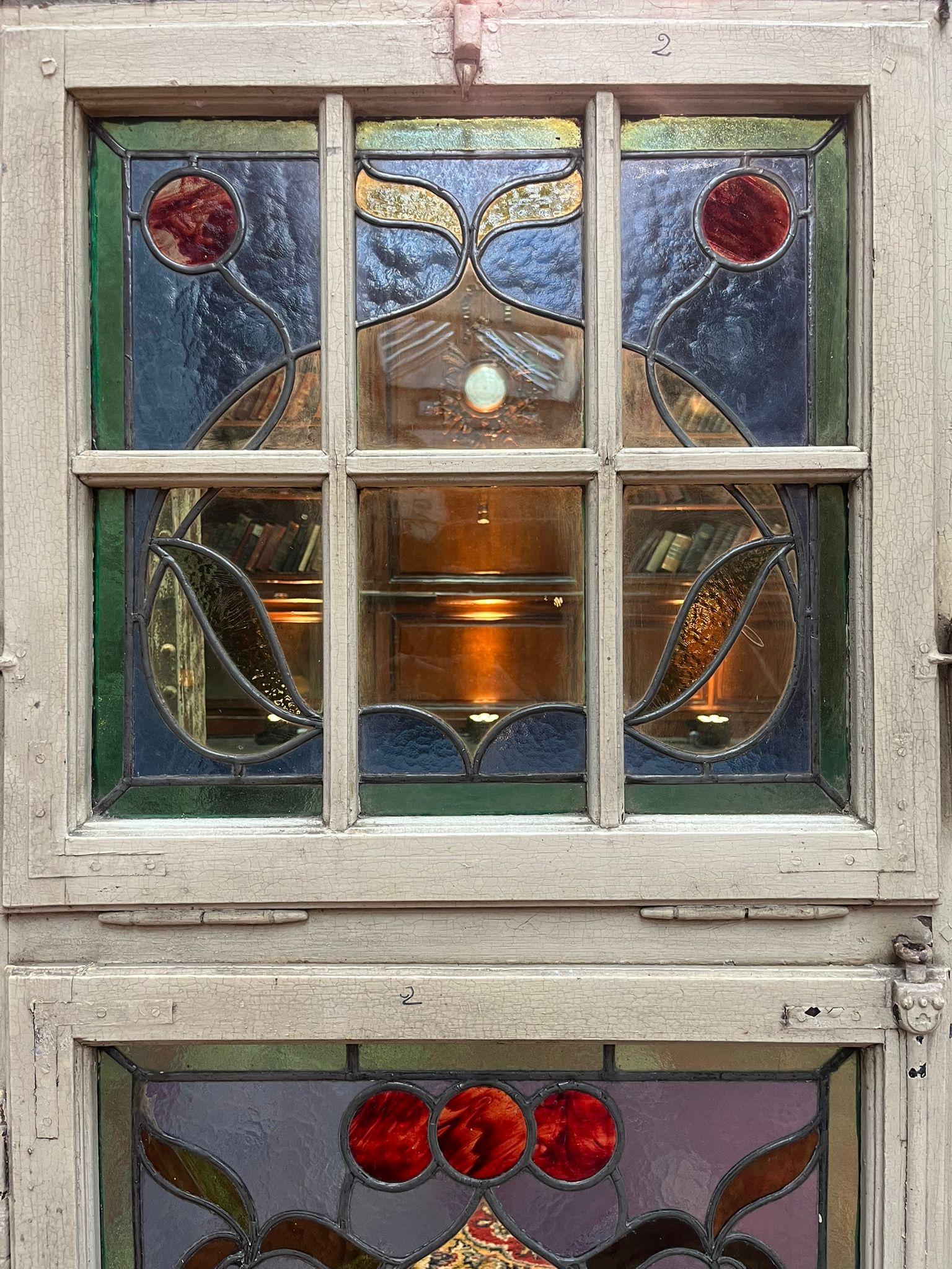 Inizio XX secolo Set di 4 porte francesi con finestra in vetro Stained Glass in vendita