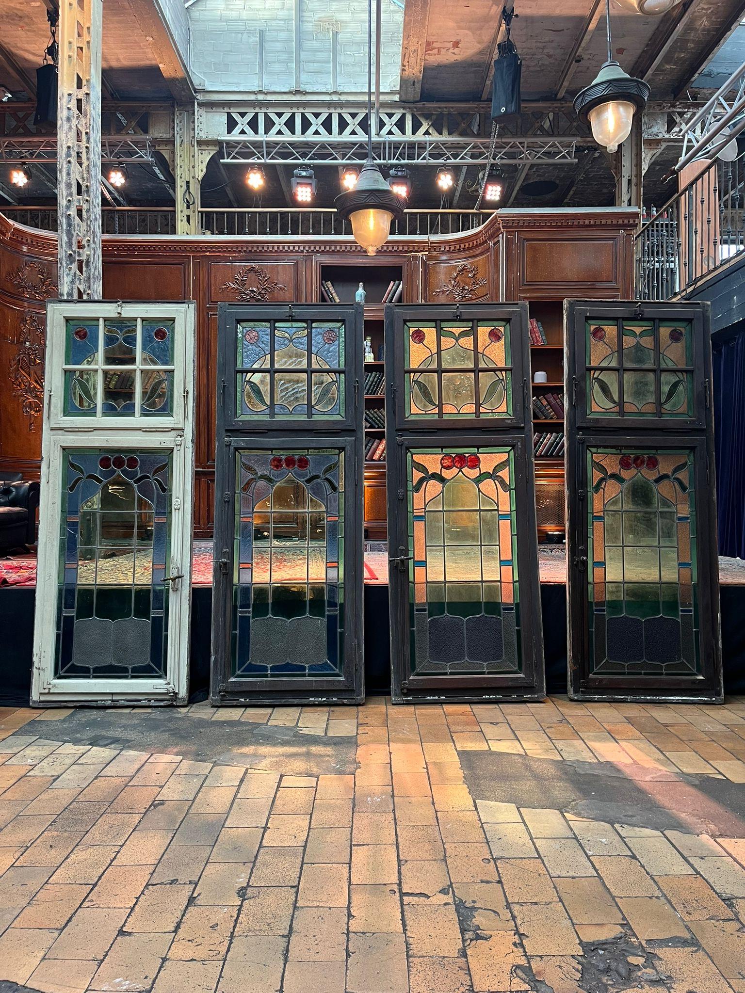 Set di 4 porte francesi con finestra in vetro Stained Glass in vendita 2