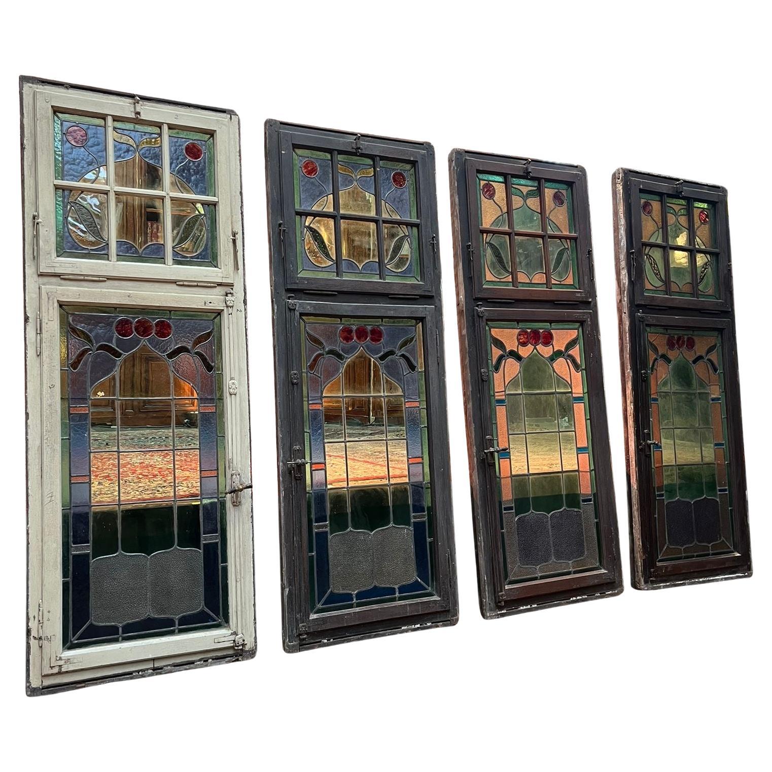 Set di 4 porte francesi con finestra in vetro Stained Glass in vendita