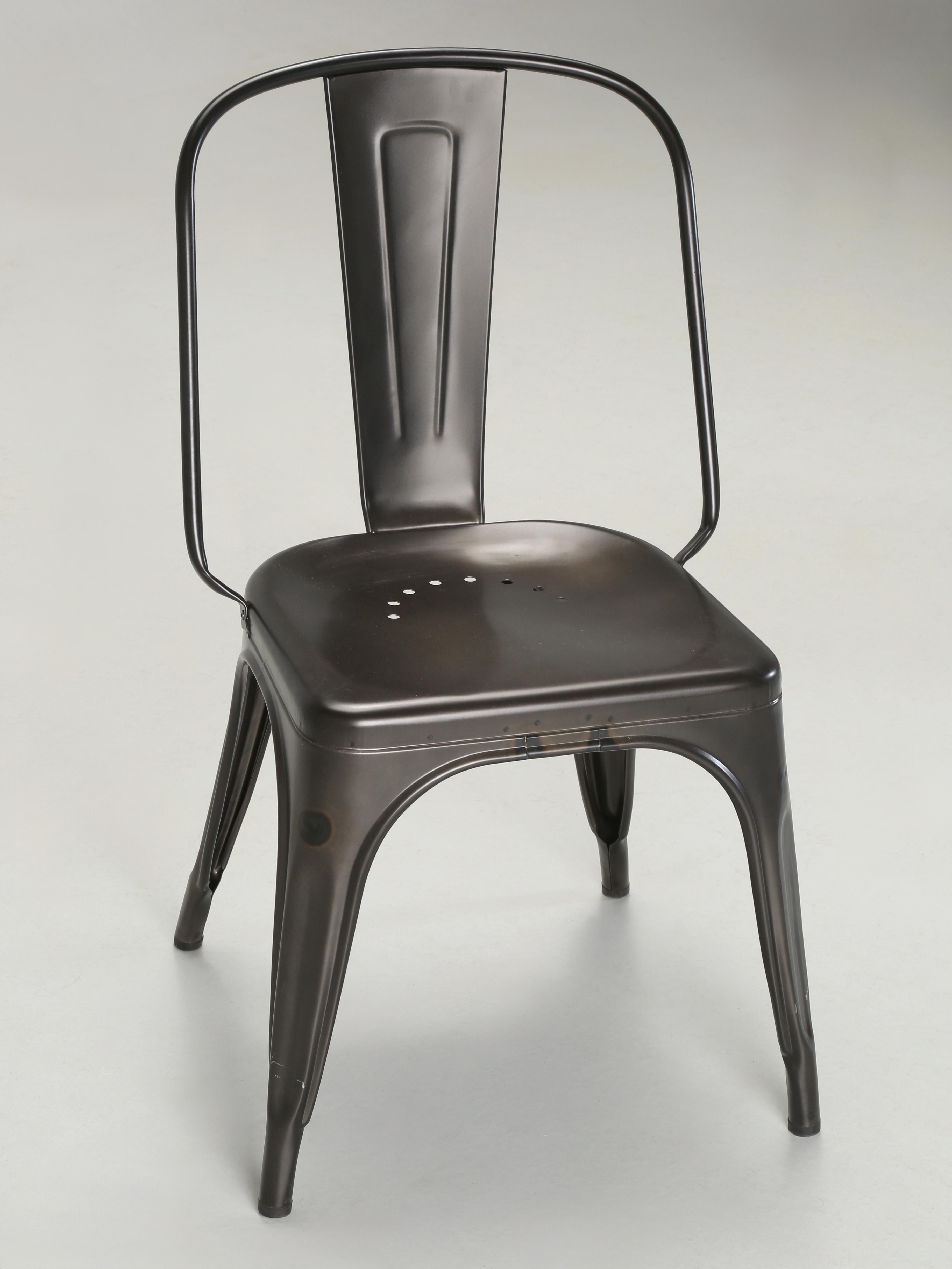 Tolix Steel Stacking Chairs hand-made in France and yes, these are genuine French made Tolix. We currently have over 1000 pieces of Tolix in stock and all are either vintage or new that have been warehoused for over 10-years. Even though these are