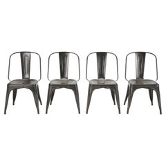 Set of (4) French Tolix AC Style Steel Stacking Chairs in Warm Gunmetal Eggshell
