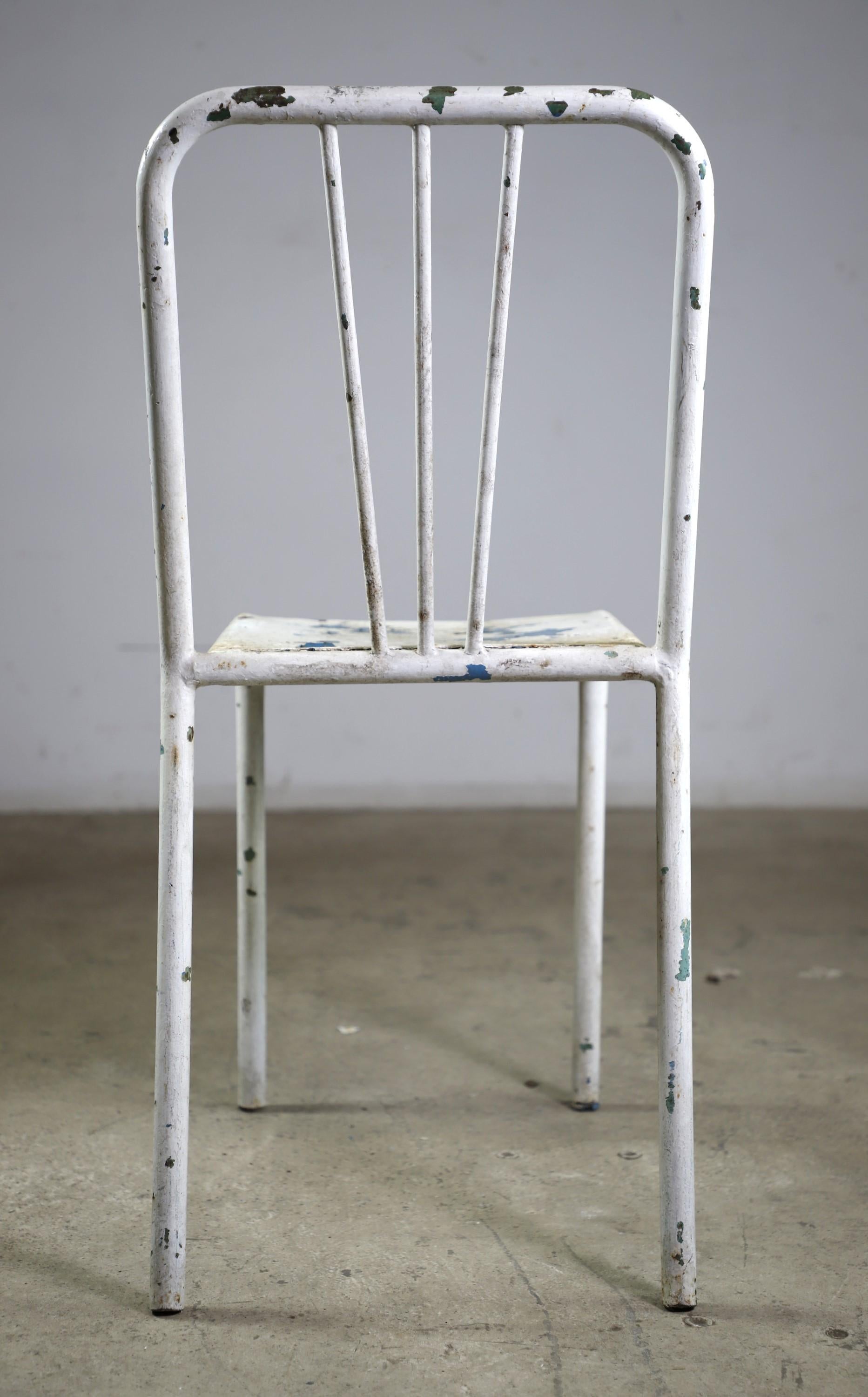 Set of 4 French Tolix Heavy Distressed White Steel Chairs 5