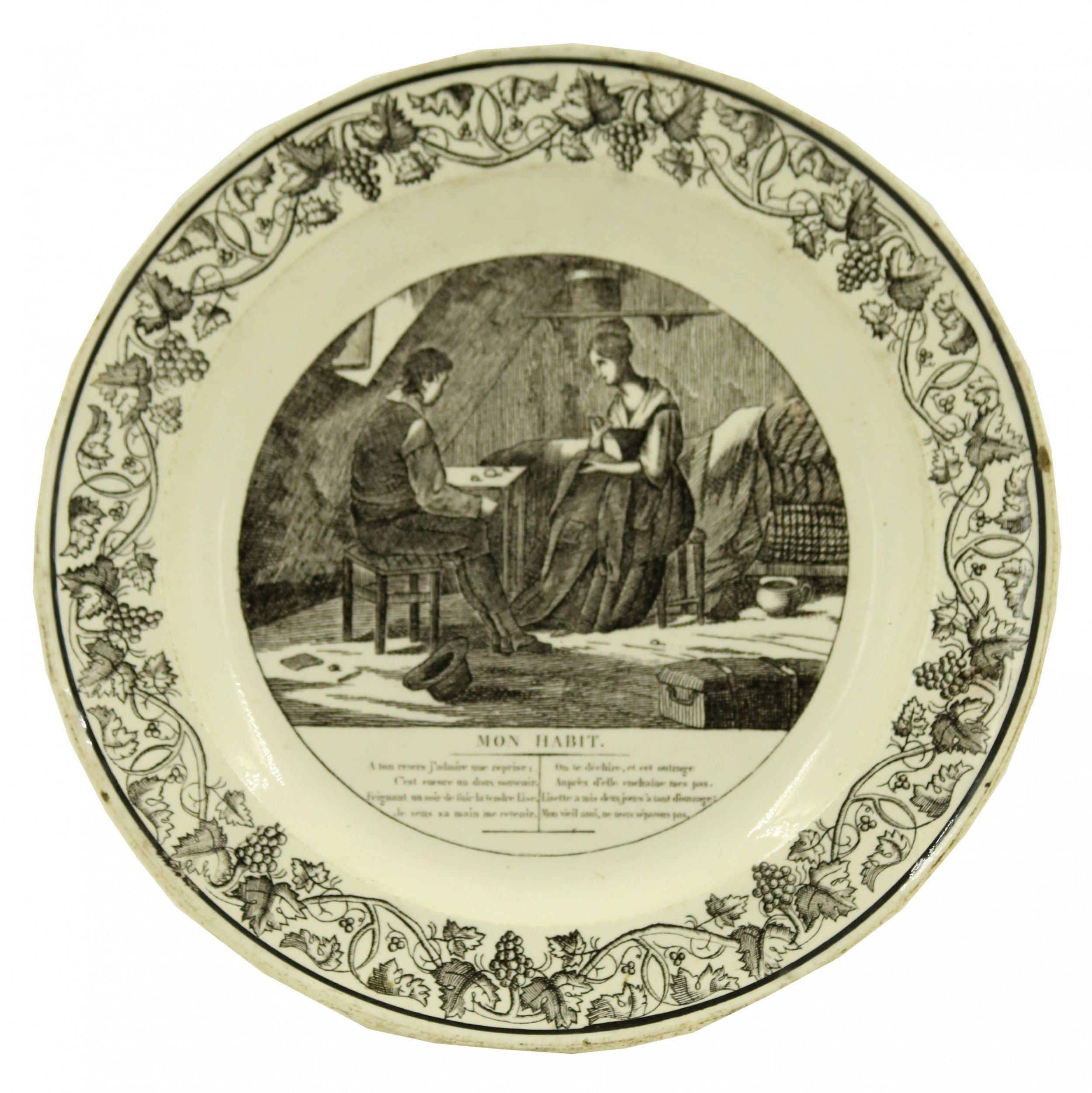 Set of 4 French Victorian Black and White Genre Scene Porcelain Plates In Good Condition In New York, NY