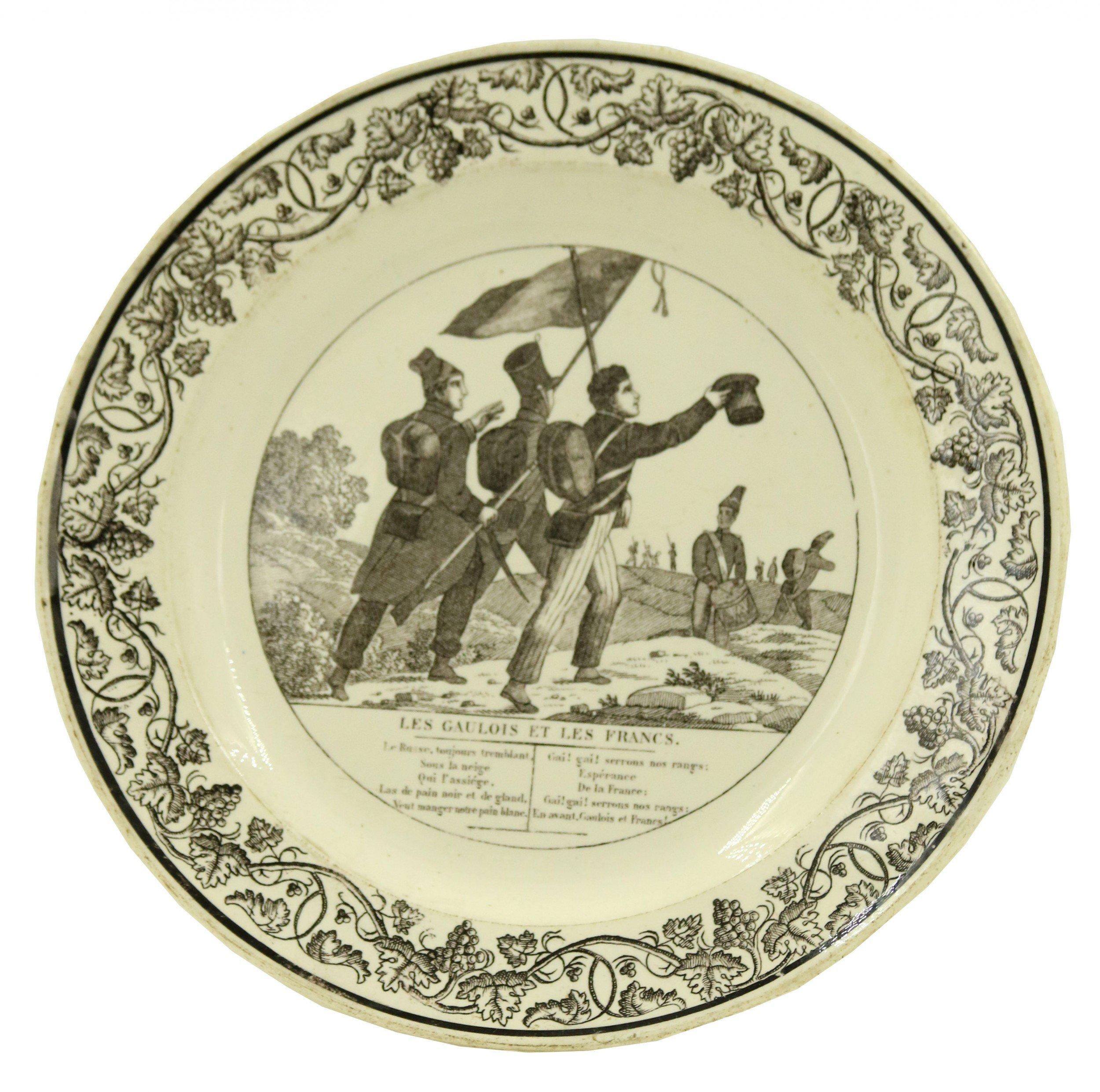 Set of 4 French Victorian Black and White Genre Scene Porcelain Plates 3