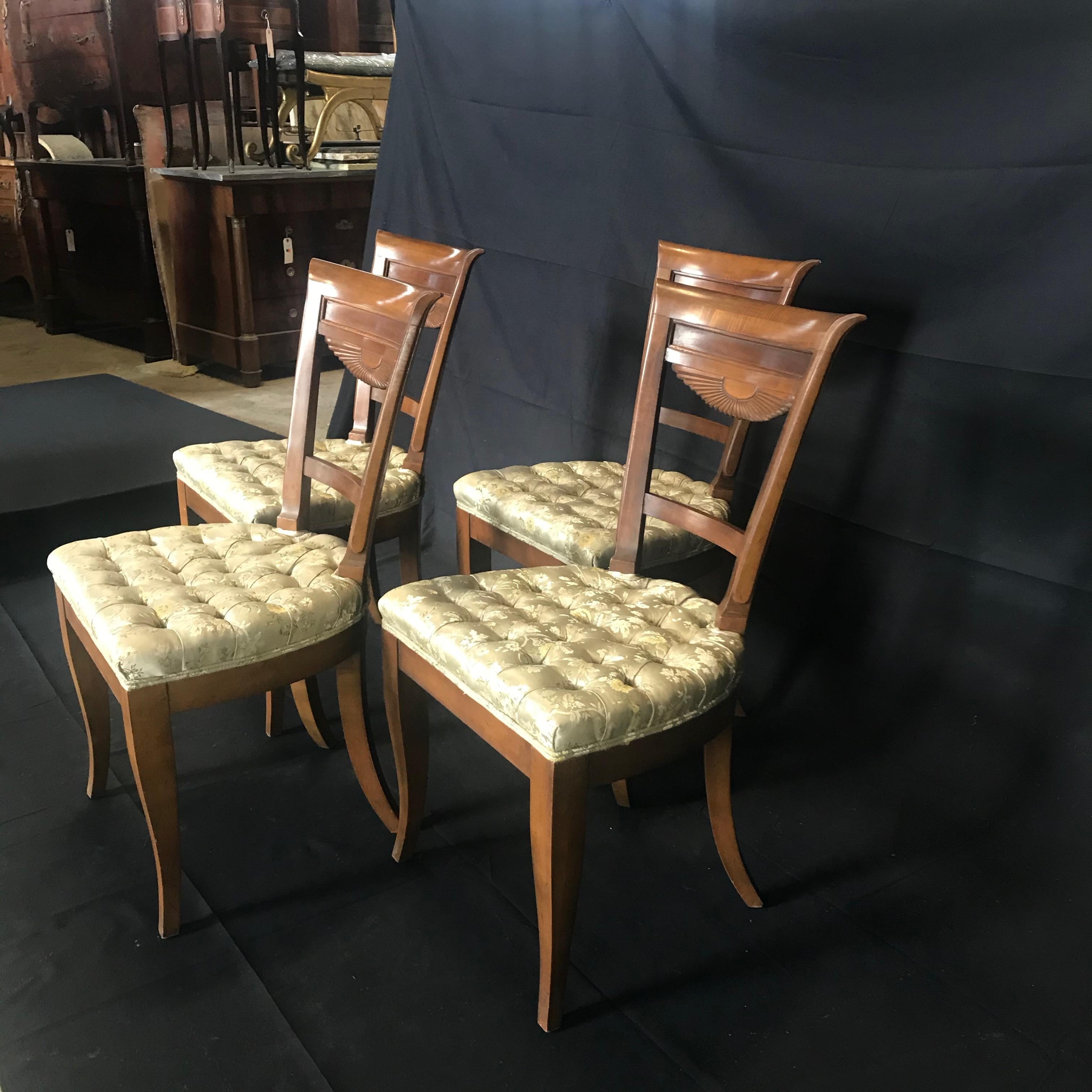 Mid-20th Century Set of 4 French Walnut Dining Chairs with Fan Backs For Sale