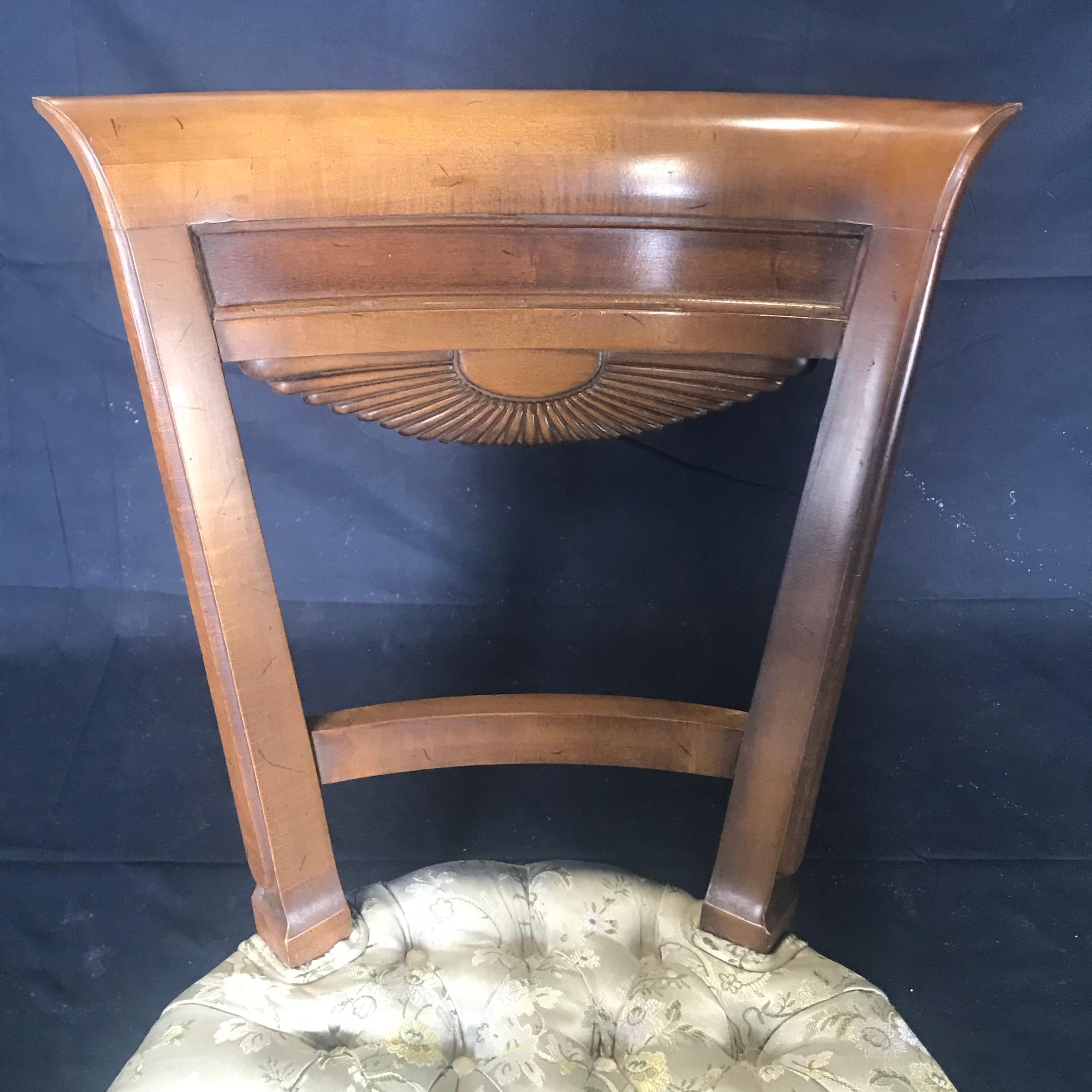 Set of 4 French Walnut Dining Chairs with Fan Backs For Sale 2