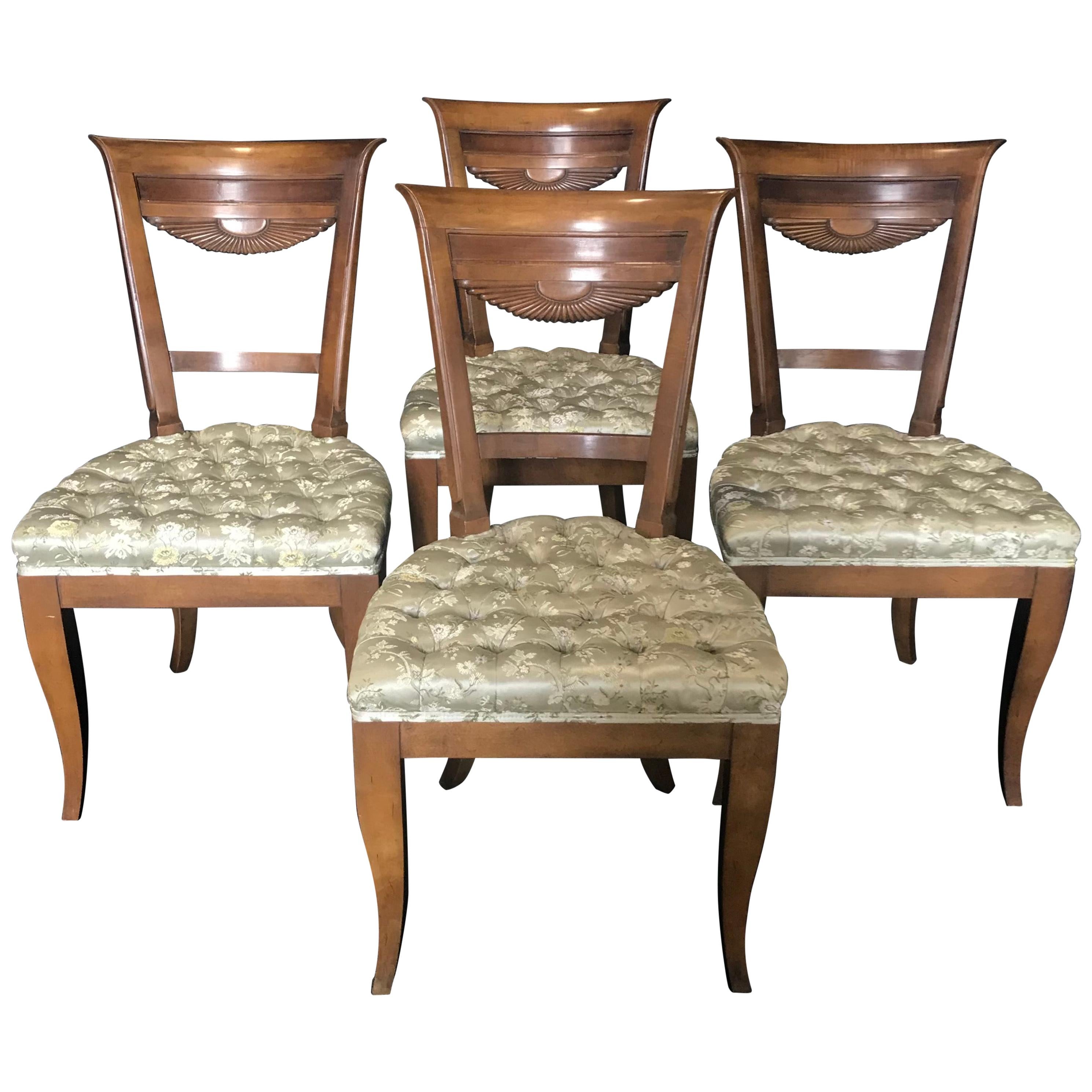 Set of 4 French Walnut Dining Chairs with Fan Backs