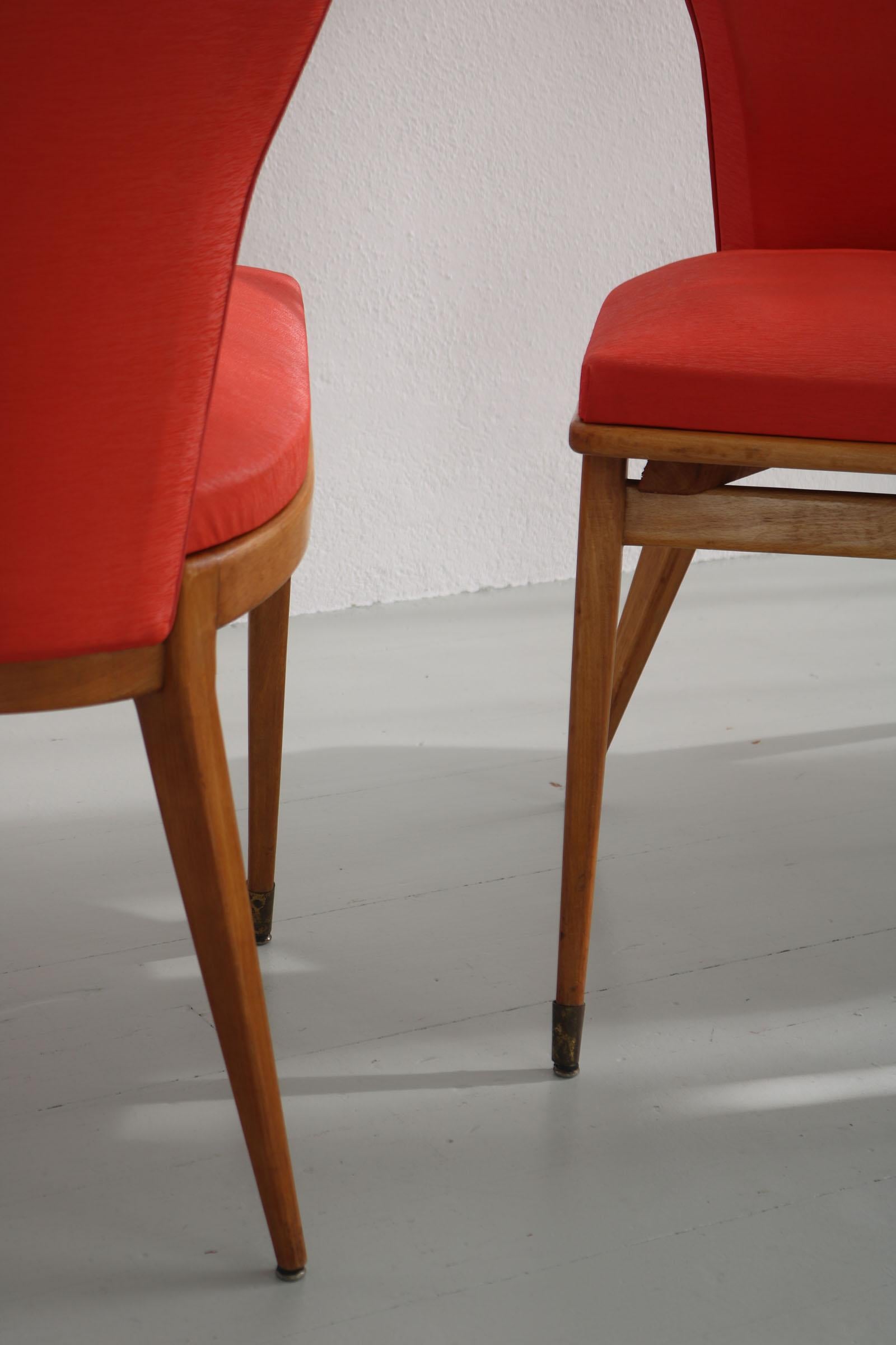Set of 4 French Wooden Chairs with Red Faux Leather Cover, 1950s 12