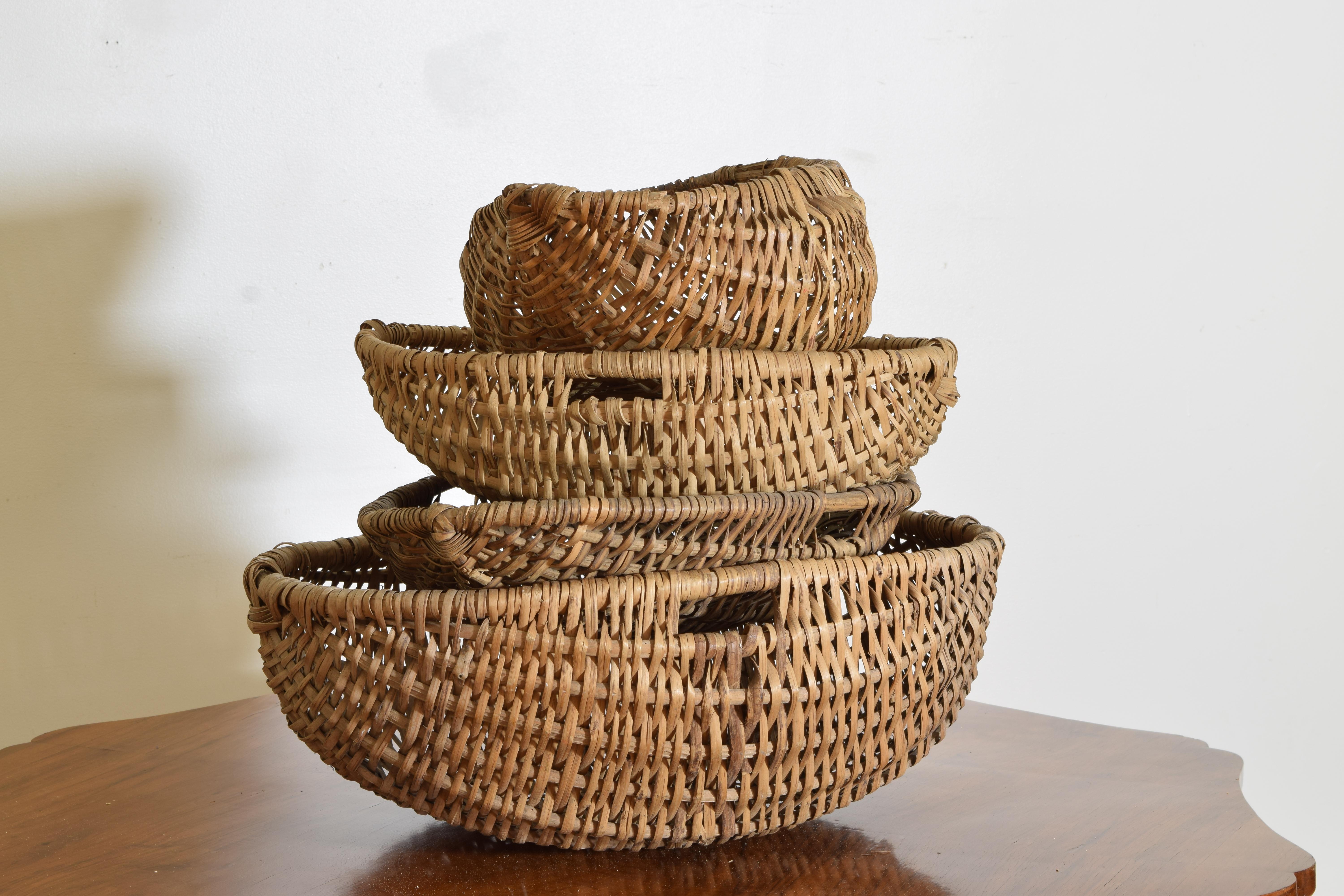 20th Century Set of 4 French Woven Baskets, early 20th cen. For Sale