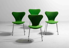 Set of 4 Fritz Hansen butterfly chairs in deep green fabric, 1980s