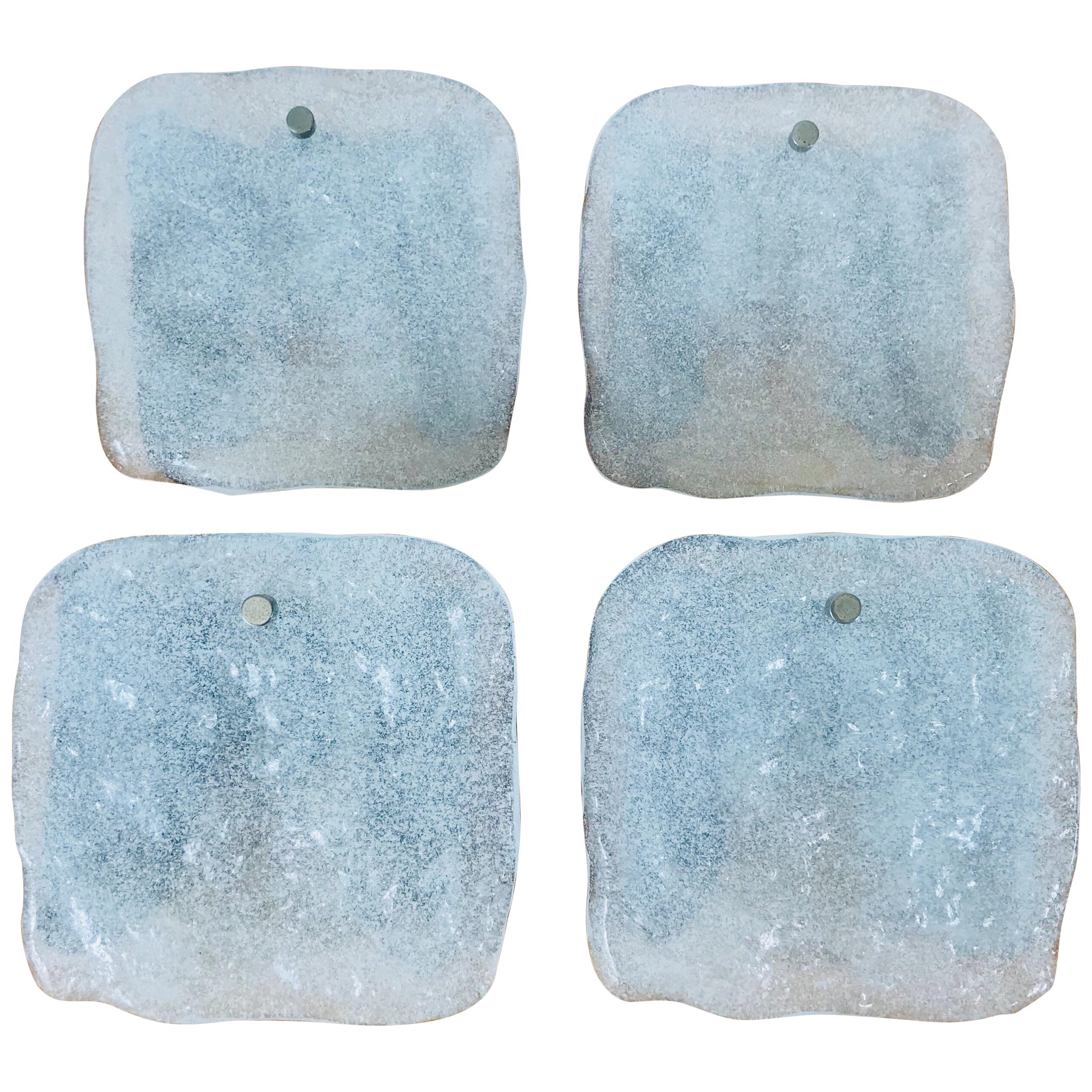 Set of 4 Frosted Square Ice Glass Wall Lamps by Kalmar, Austria, 1960s