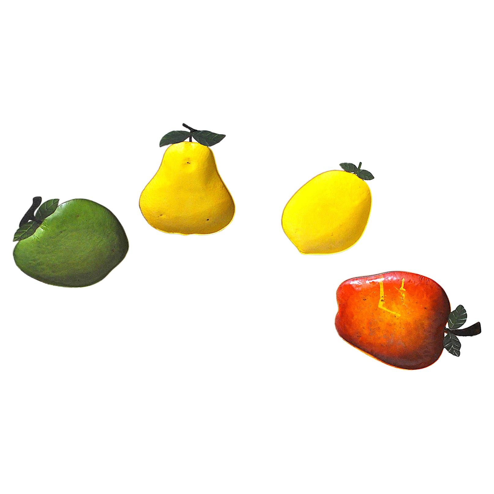 Set of 4 Fruit-Shaped Objects in Enameled Metal, Italian Manufacture For Sale