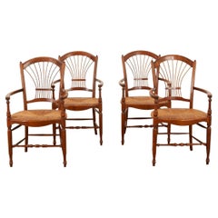 Set of 4 Fruitwood Rush Seat Dining Chairs