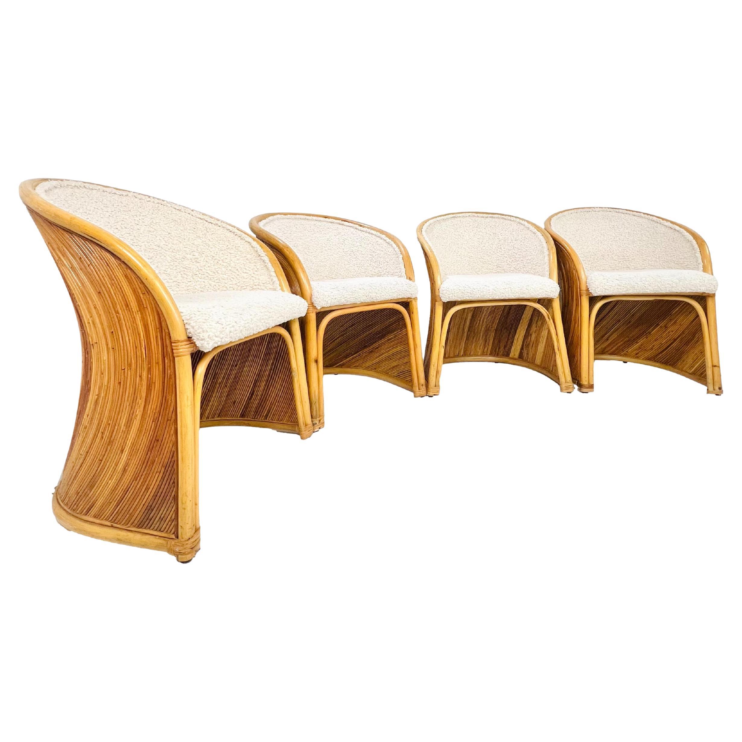 Set of 4 1970s Pencil Reed Boucle Dining Chairs