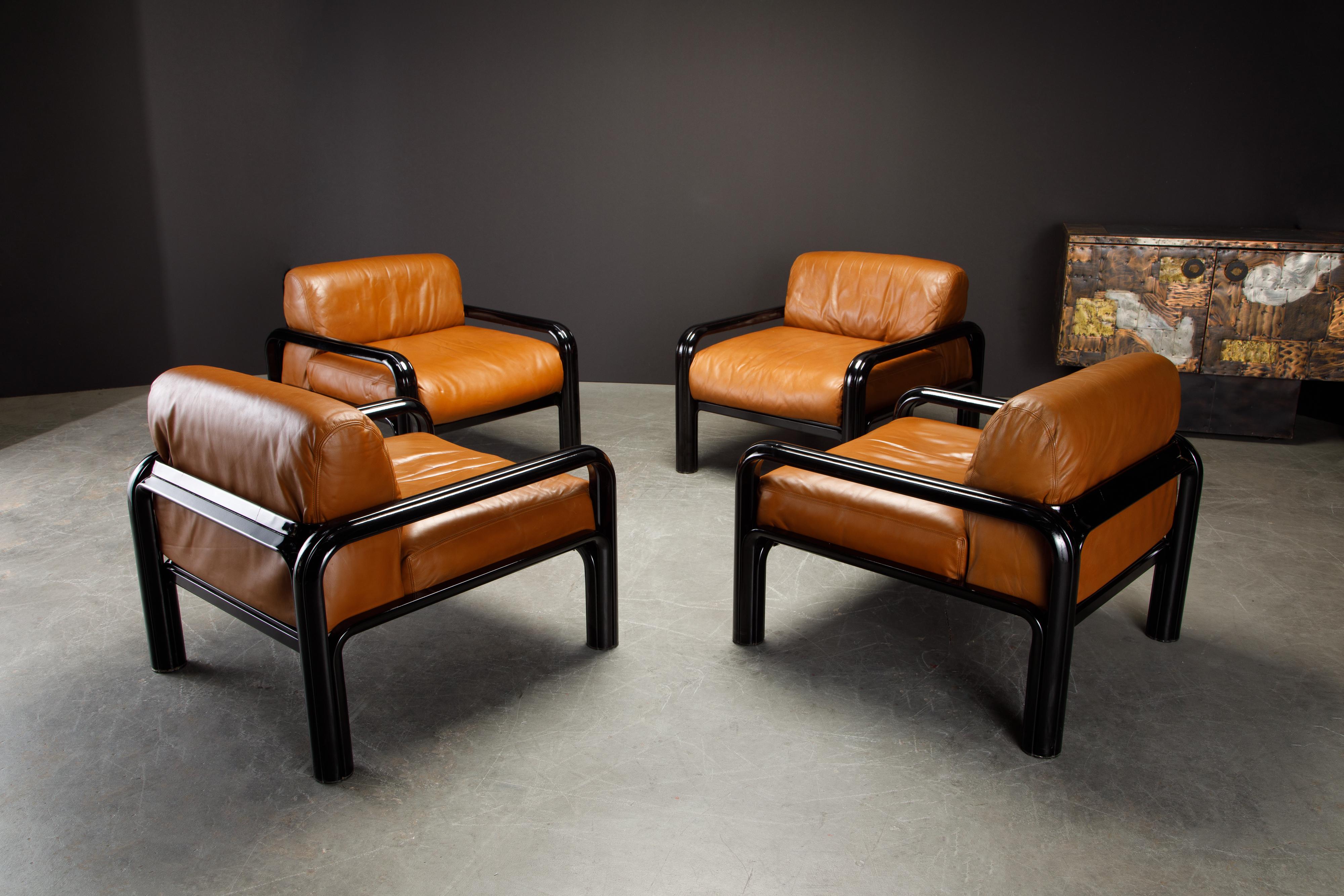 Set of 4 Gae Aulenti Leather and Steel Lounge Chairs for Knoll, Signed 1980 1