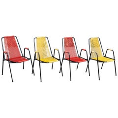 Vintage Set of 4 Garden Chairs Kalanda, Red / Yellow, 1960s