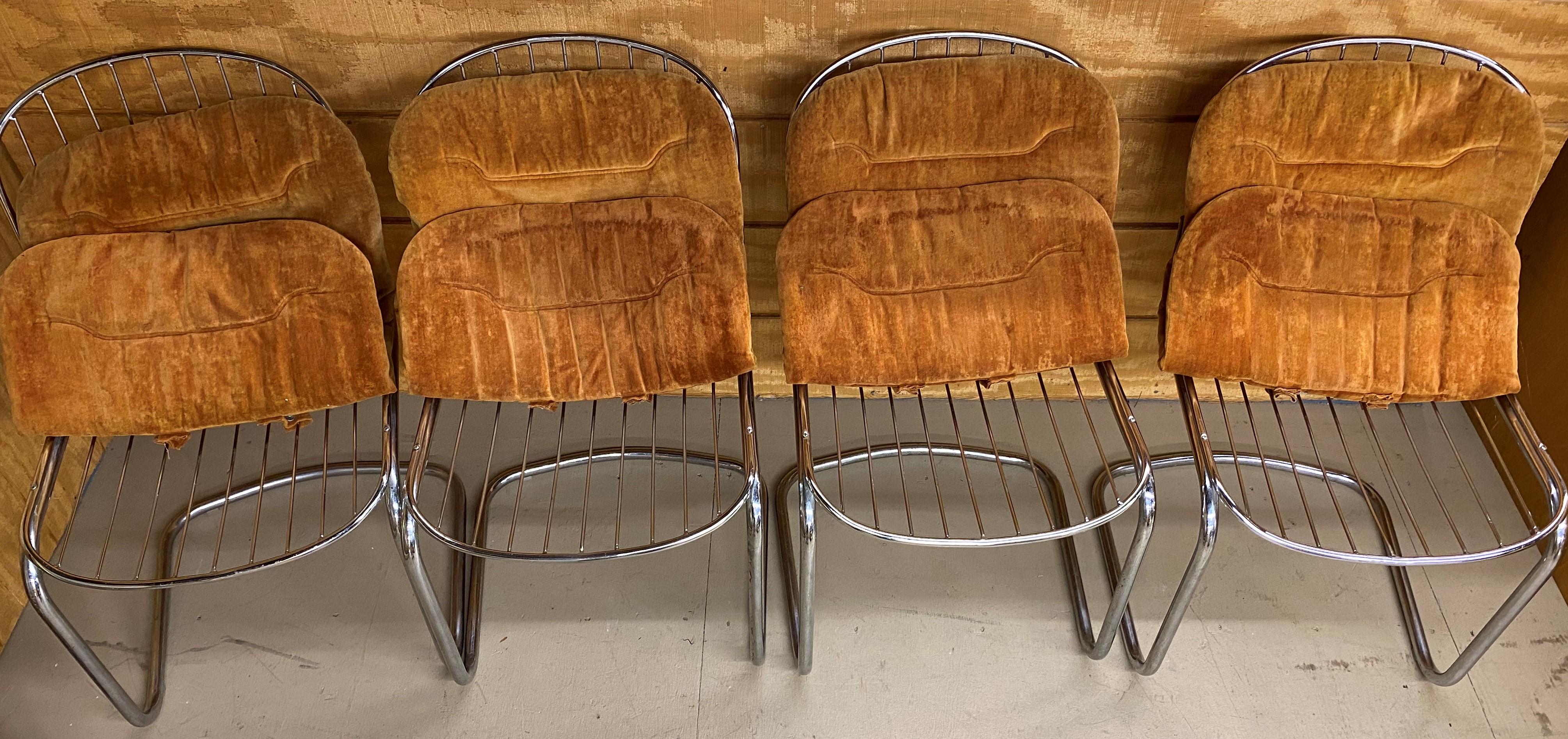Set of 4 Gastone Rinaldi Chrome Dining Chairs with Original Cushions circa 1970s 3