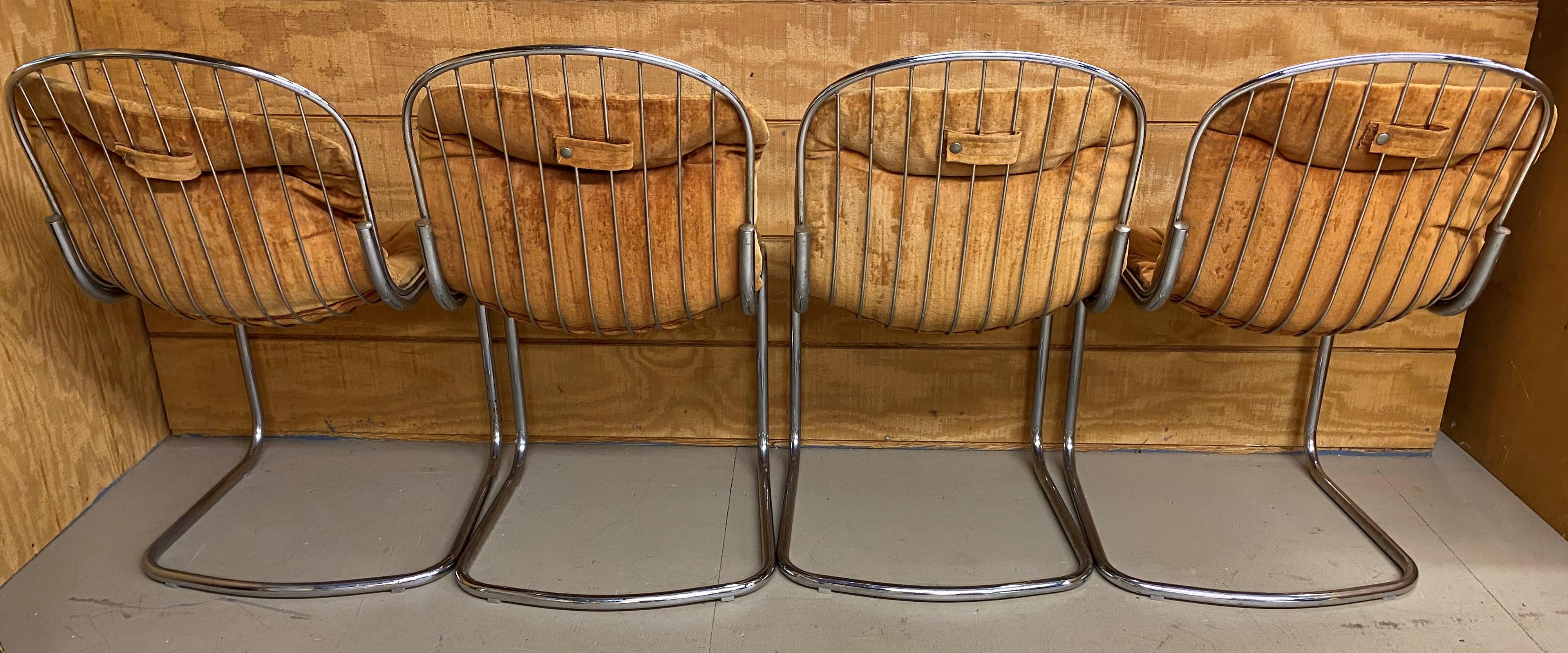 Set of 4 Gastone Rinaldi Chrome Dining Chairs with Original Cushions circa 1970s In Good Condition In Milford, NH