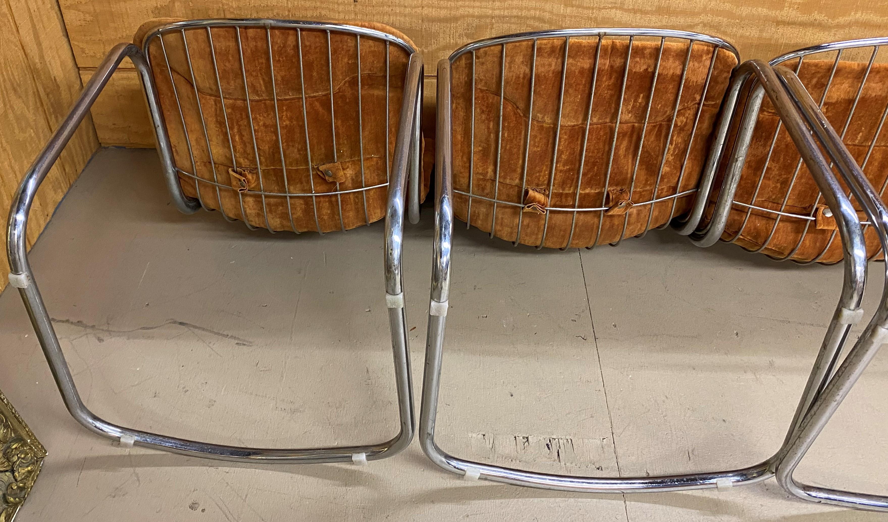 Set of 4 Gastone Rinaldi Chrome Dining Chairs with Original Cushions circa 1970s 1