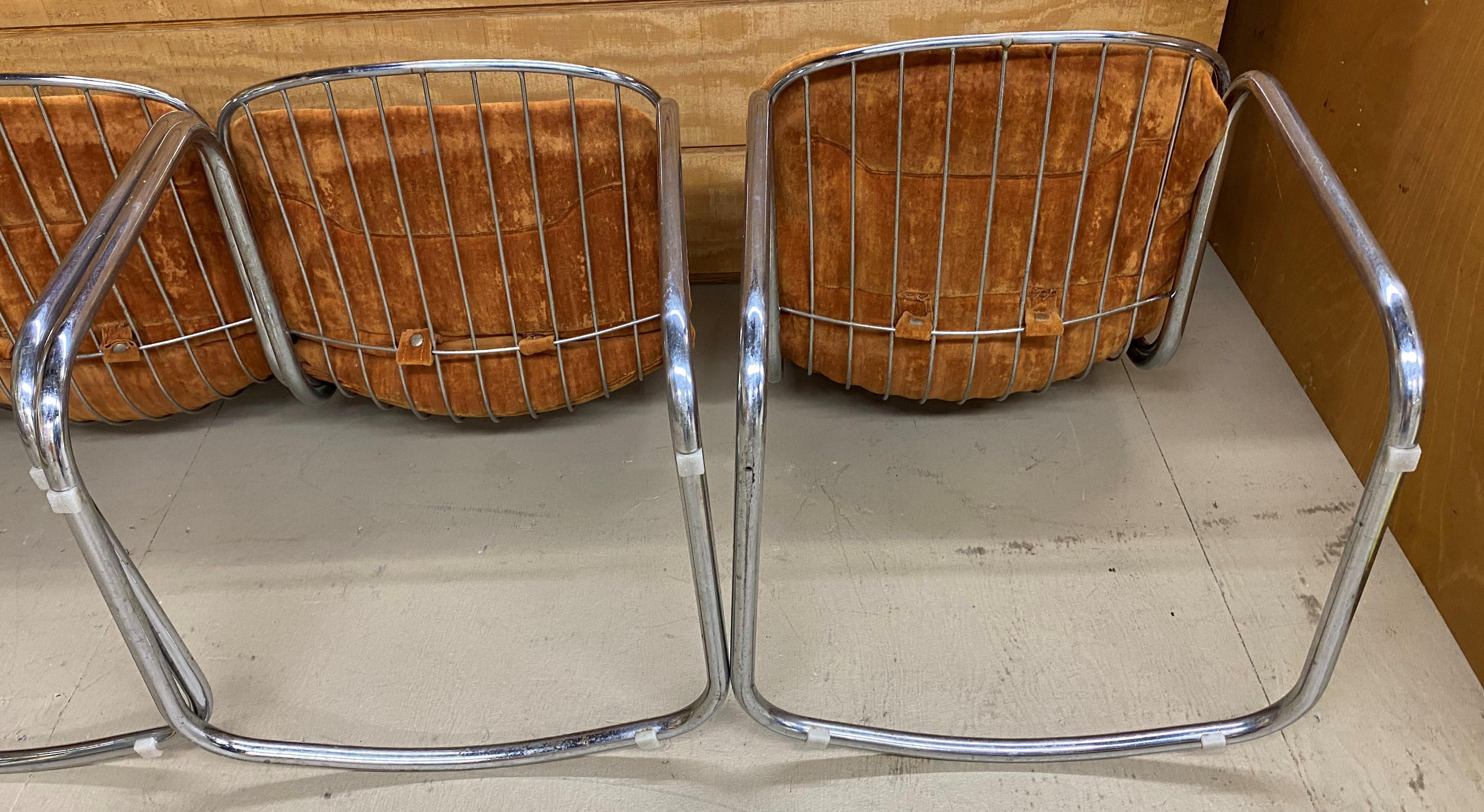 Late 20th Century Set of 4 Gastone Rinaldi Chrome Dining Chairs with Original Cushions circa 1970s