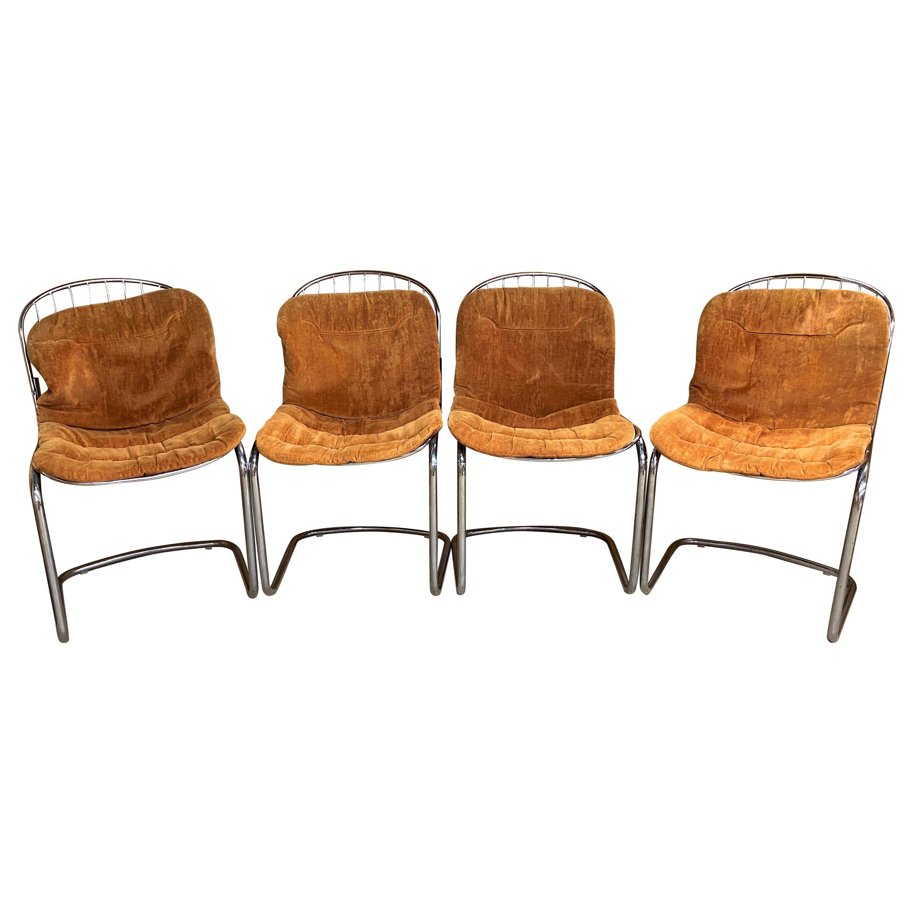 Set of 4 Gastone Rinaldi Chrome Dining Chairs with Original Cushions circa 1970s