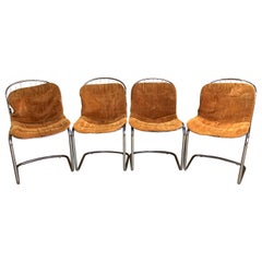 Set of 4 Gastone Rinaldi Chrome Dining Chairs with Original Cushions circa 1970s