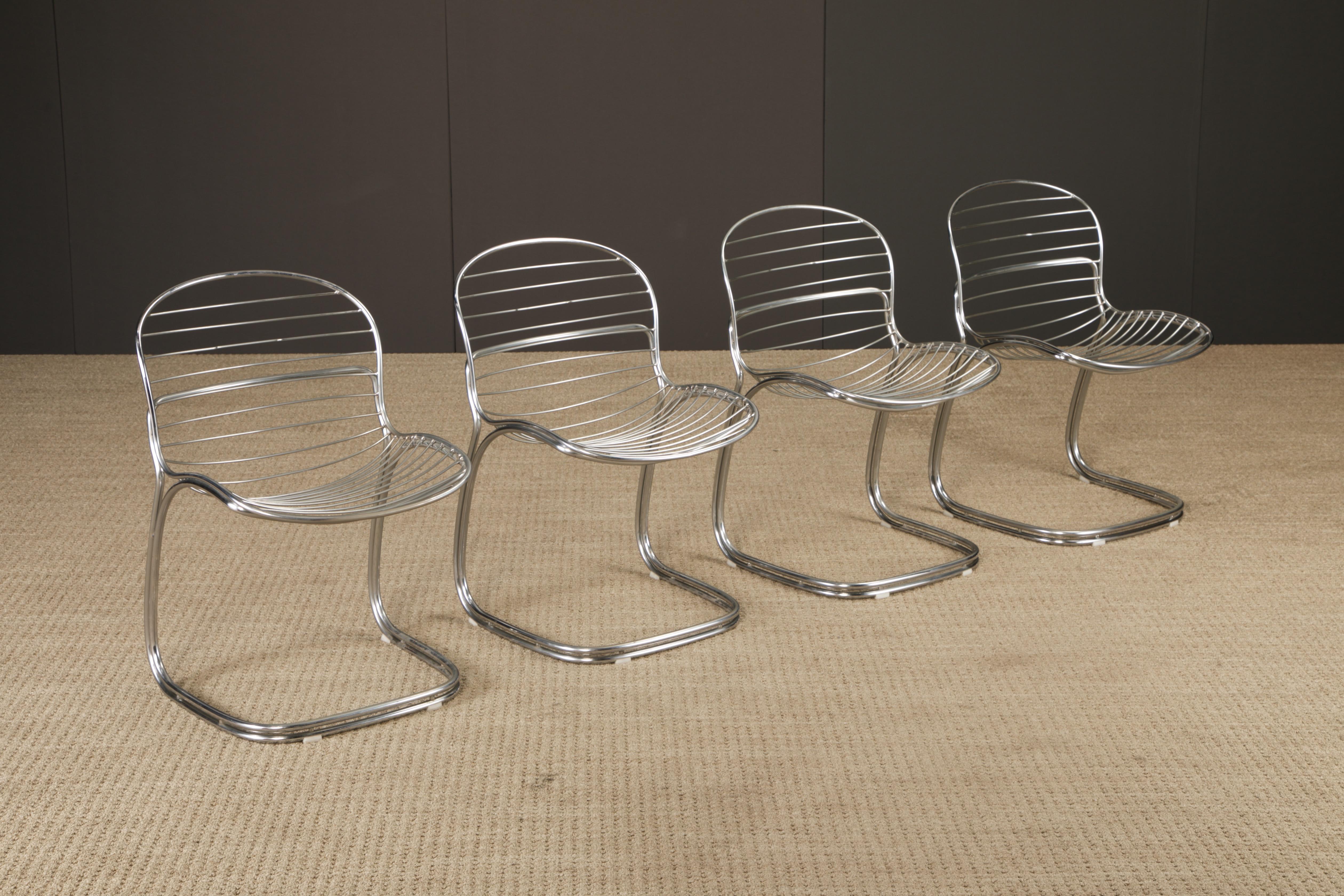 Modern Set of 4 Gastone Rinaldi Chromed Steel Dining Chairs for RIMA, Italy, 1970s For Sale