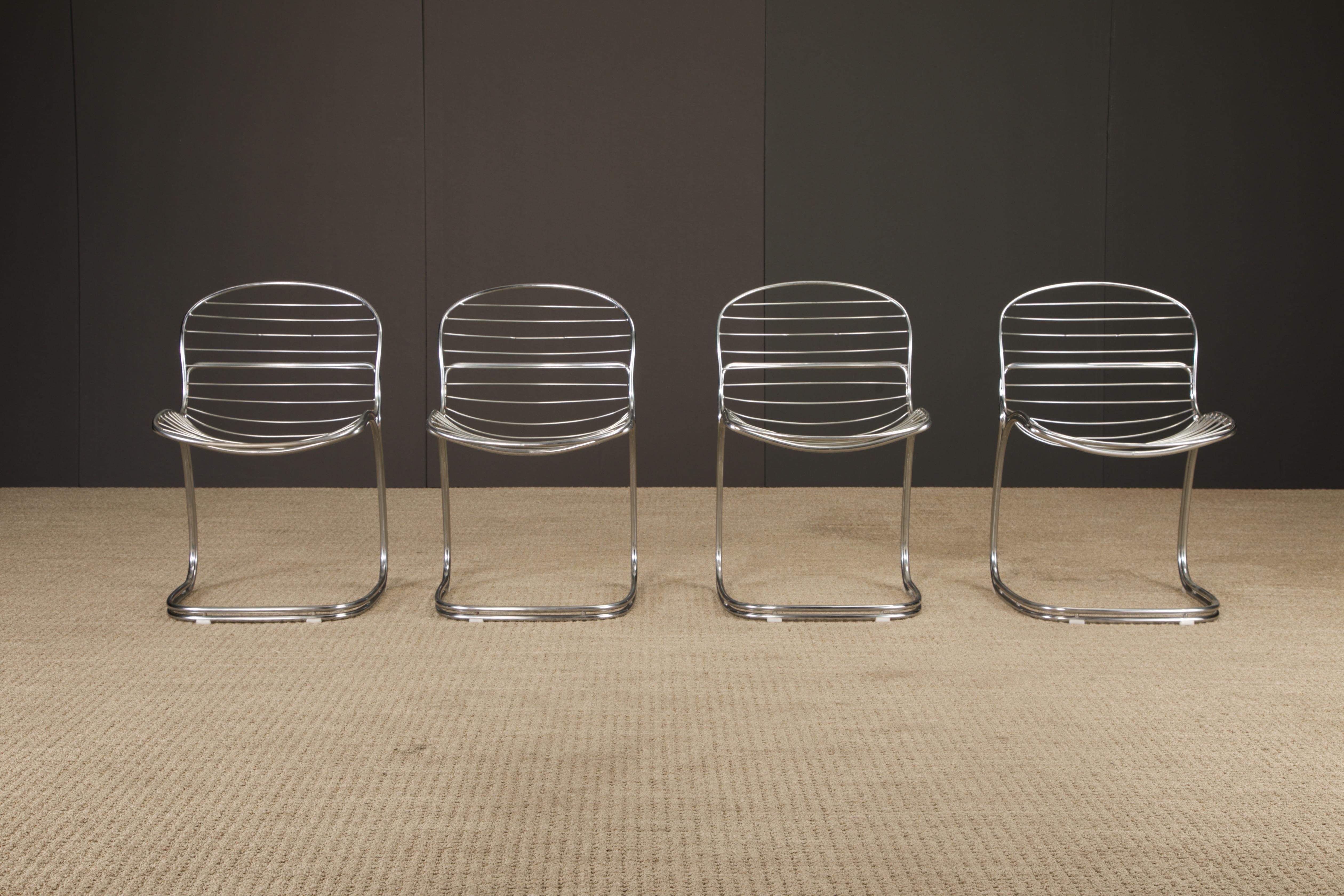 Italian Set of 4 Gastone Rinaldi Chromed Steel Dining Chairs for RIMA, Italy, 1970s For Sale