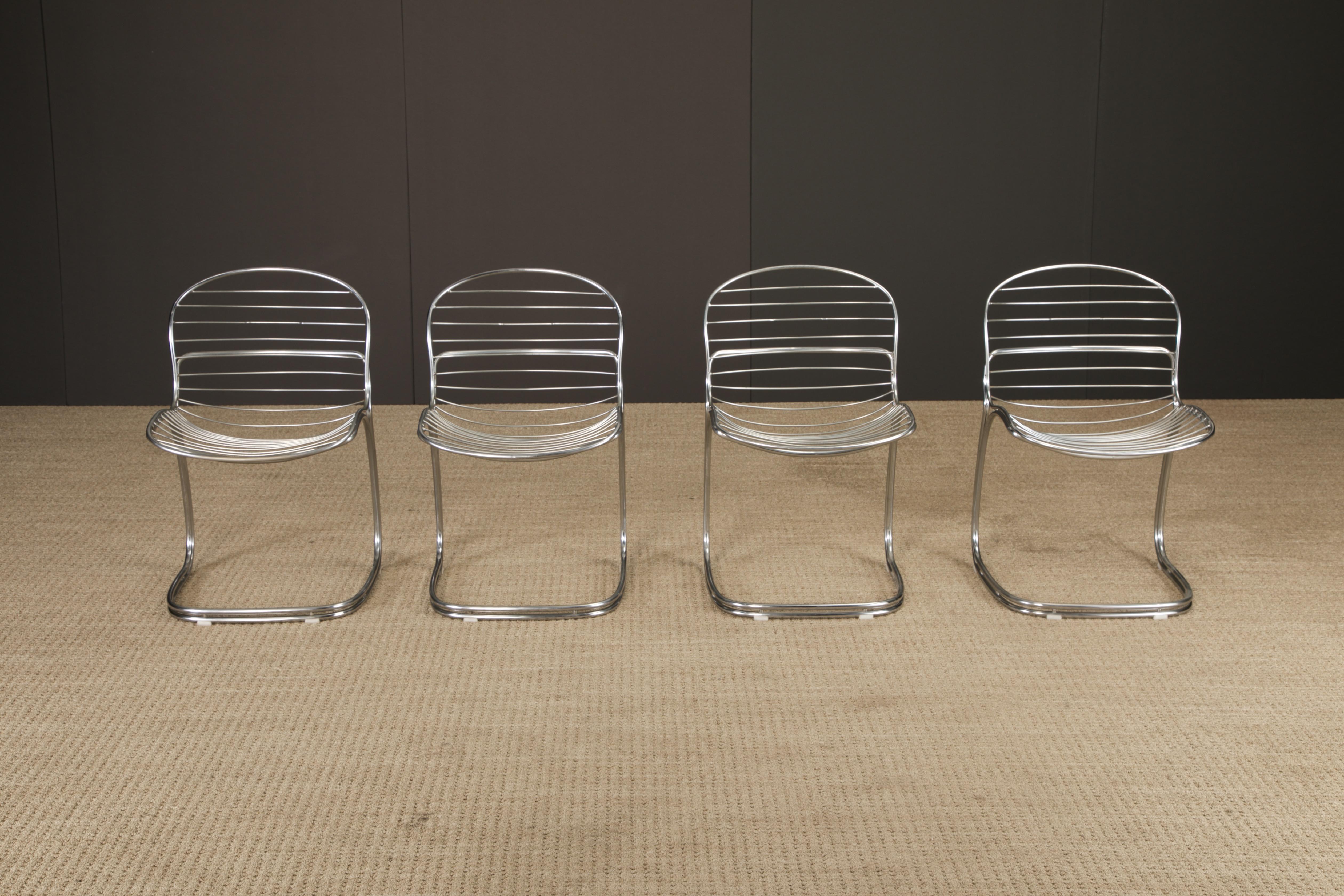 Set of 4 Gastone Rinaldi Chromed Steel Dining Chairs for RIMA, Italy, 1970s In Good Condition For Sale In Los Angeles, CA