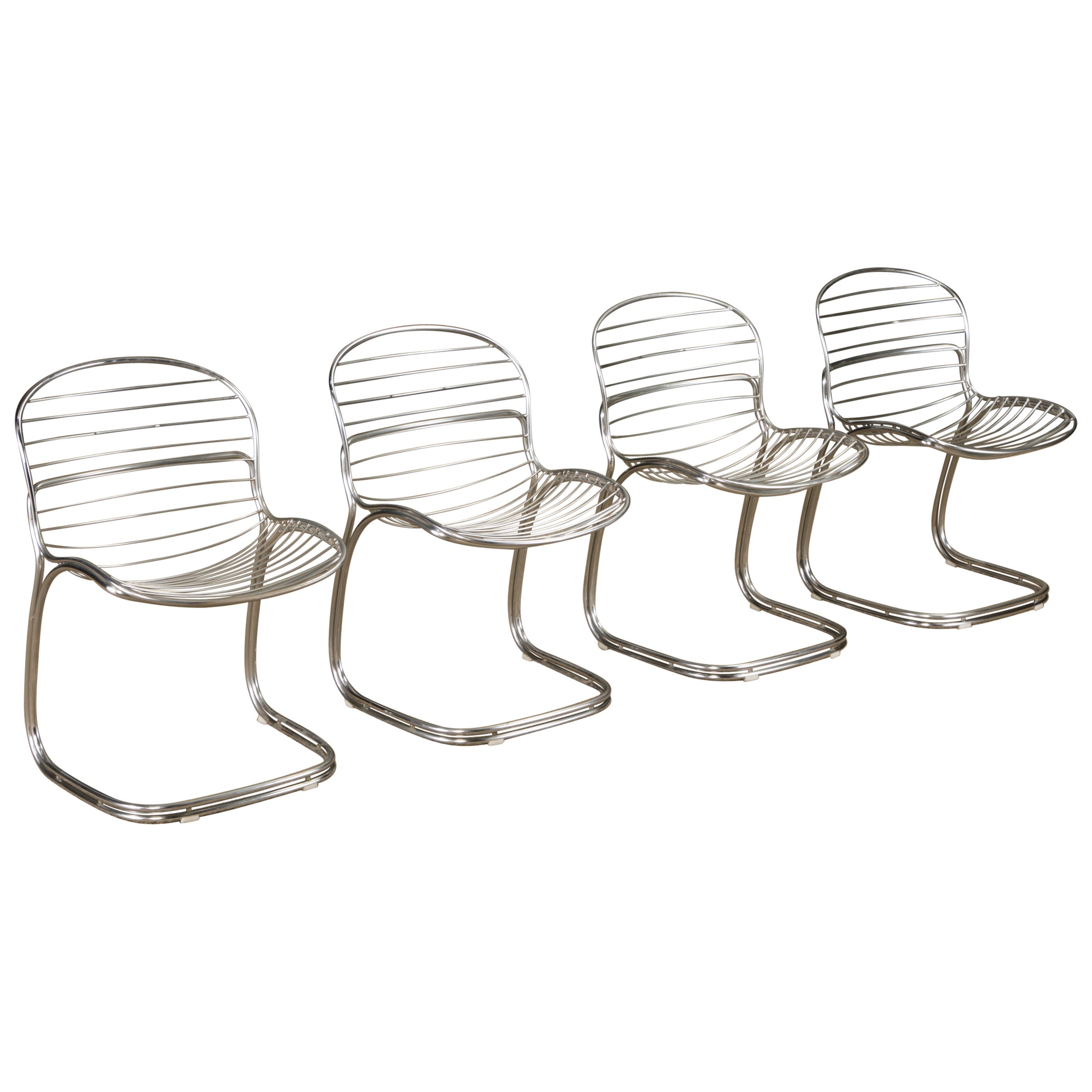 Set of 4 Gastone Rinaldi Chromed Steel Dining Chairs for RIMA, Italy, 1970s